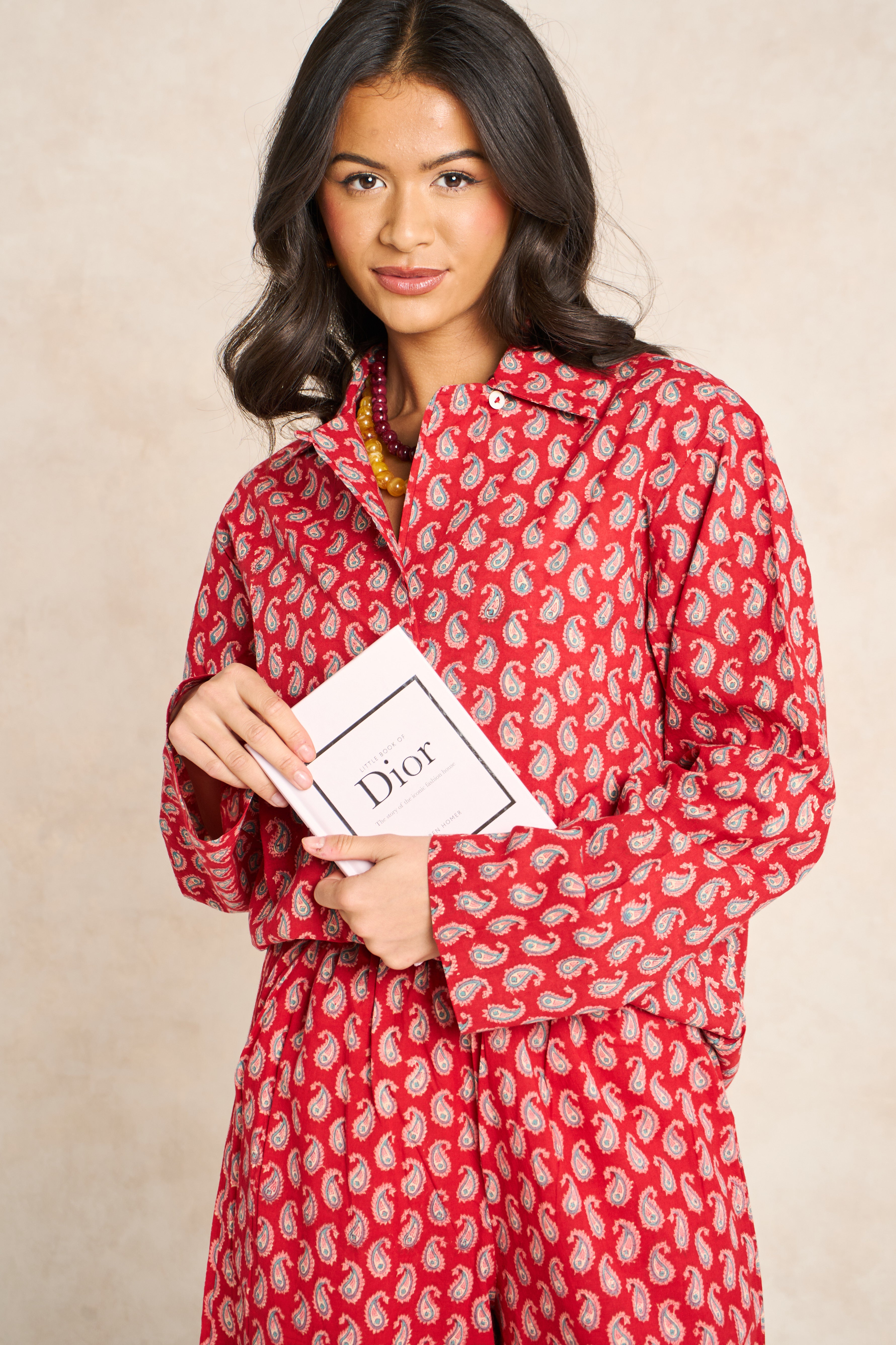 Ruby Red & Champagne Block Print Matching Set