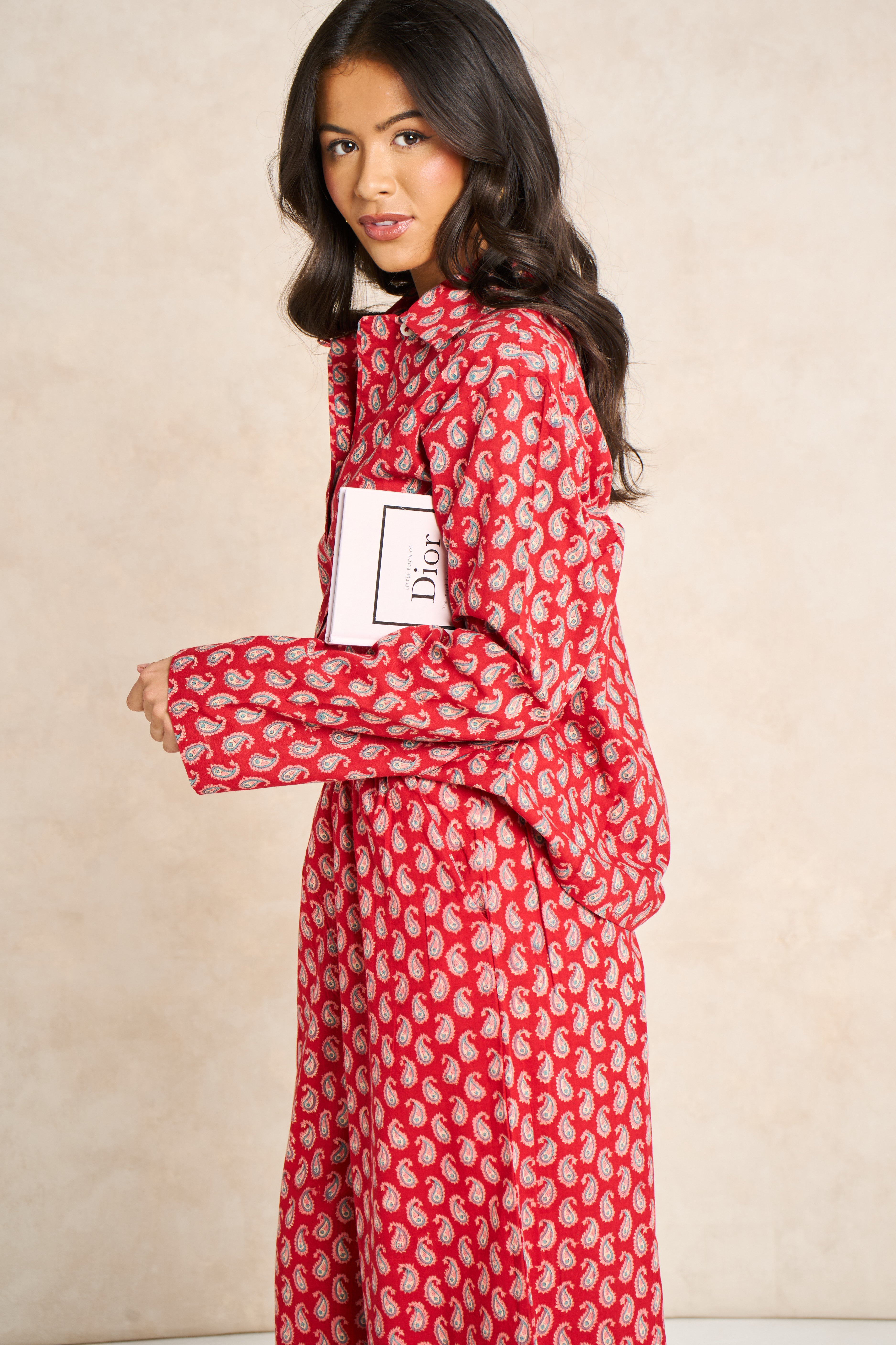 Ruby Red & Champagne Block Print Matching Set