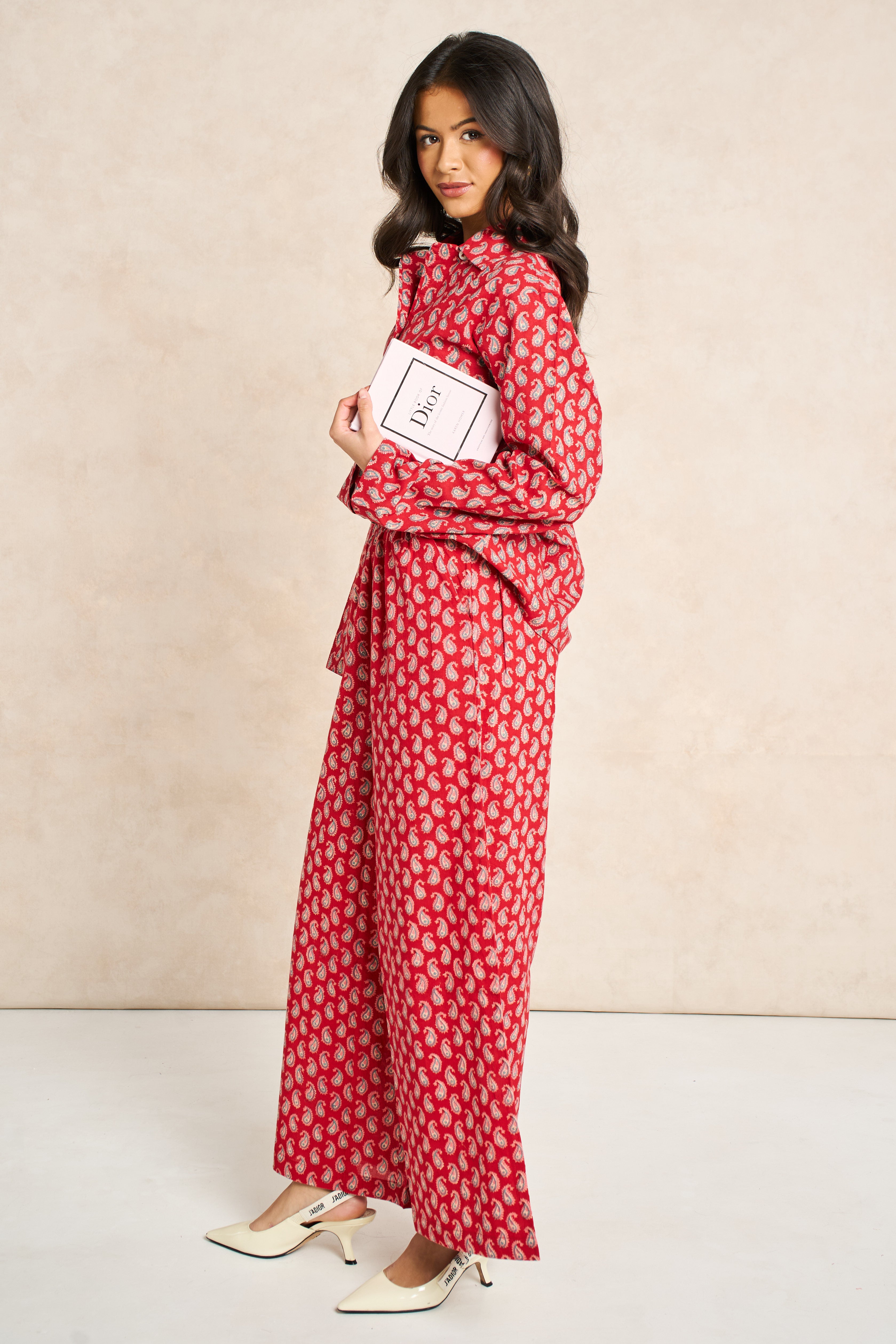 Ruby Red & Champagne Block Print Matching Set
