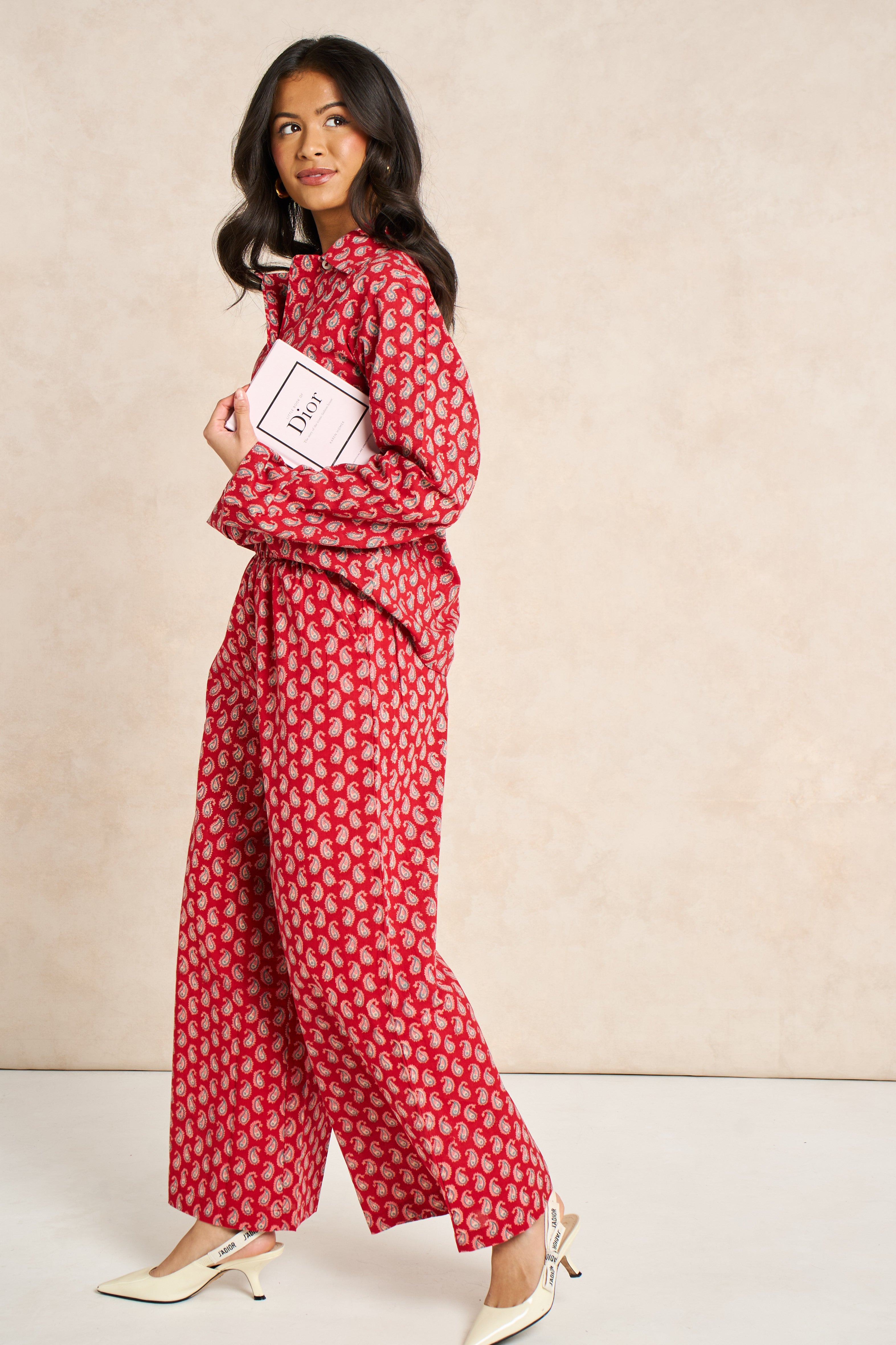 Ruby Red & Champagne Block Print Matching Set