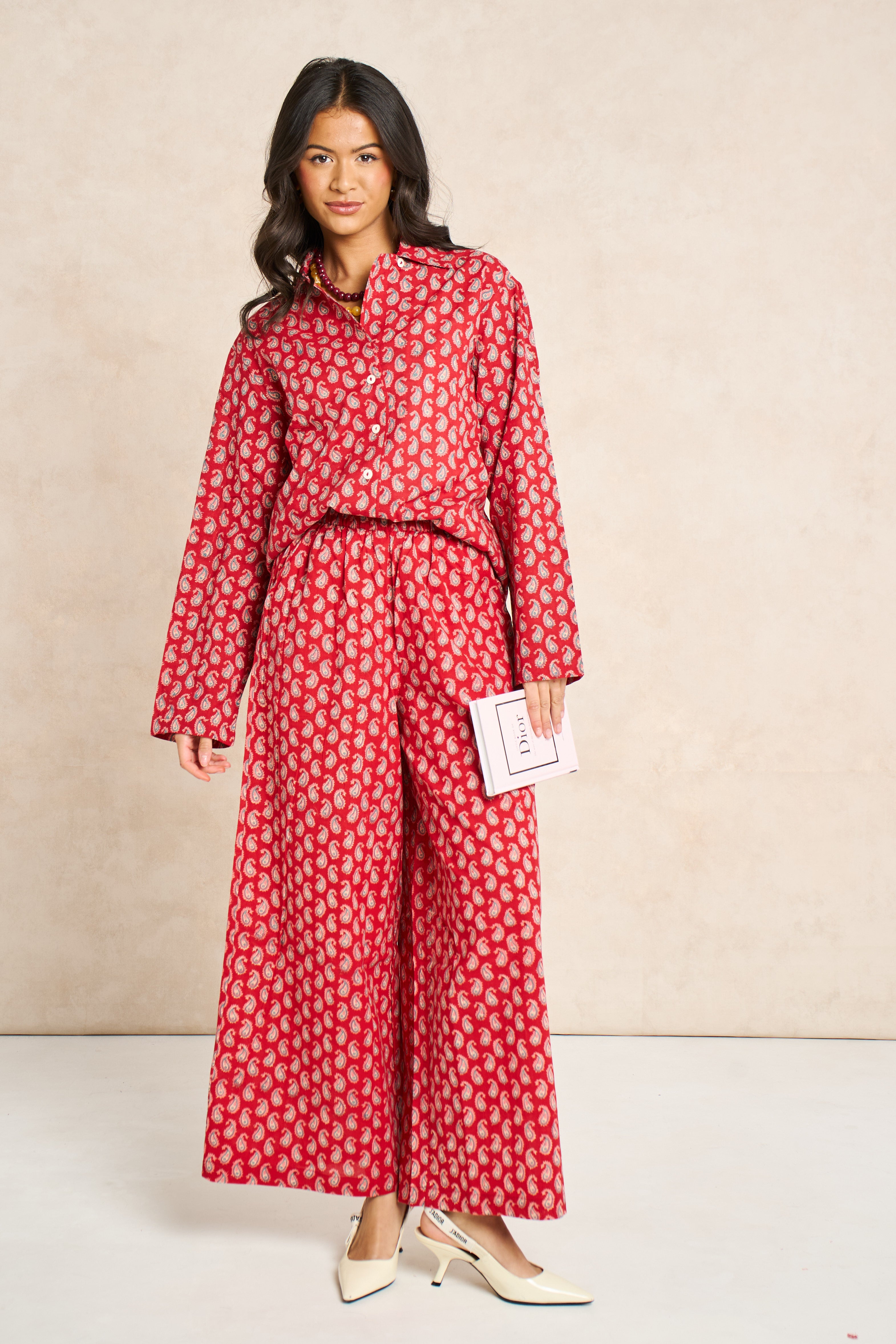 Ruby Red & Champagne Block Print Matching Set