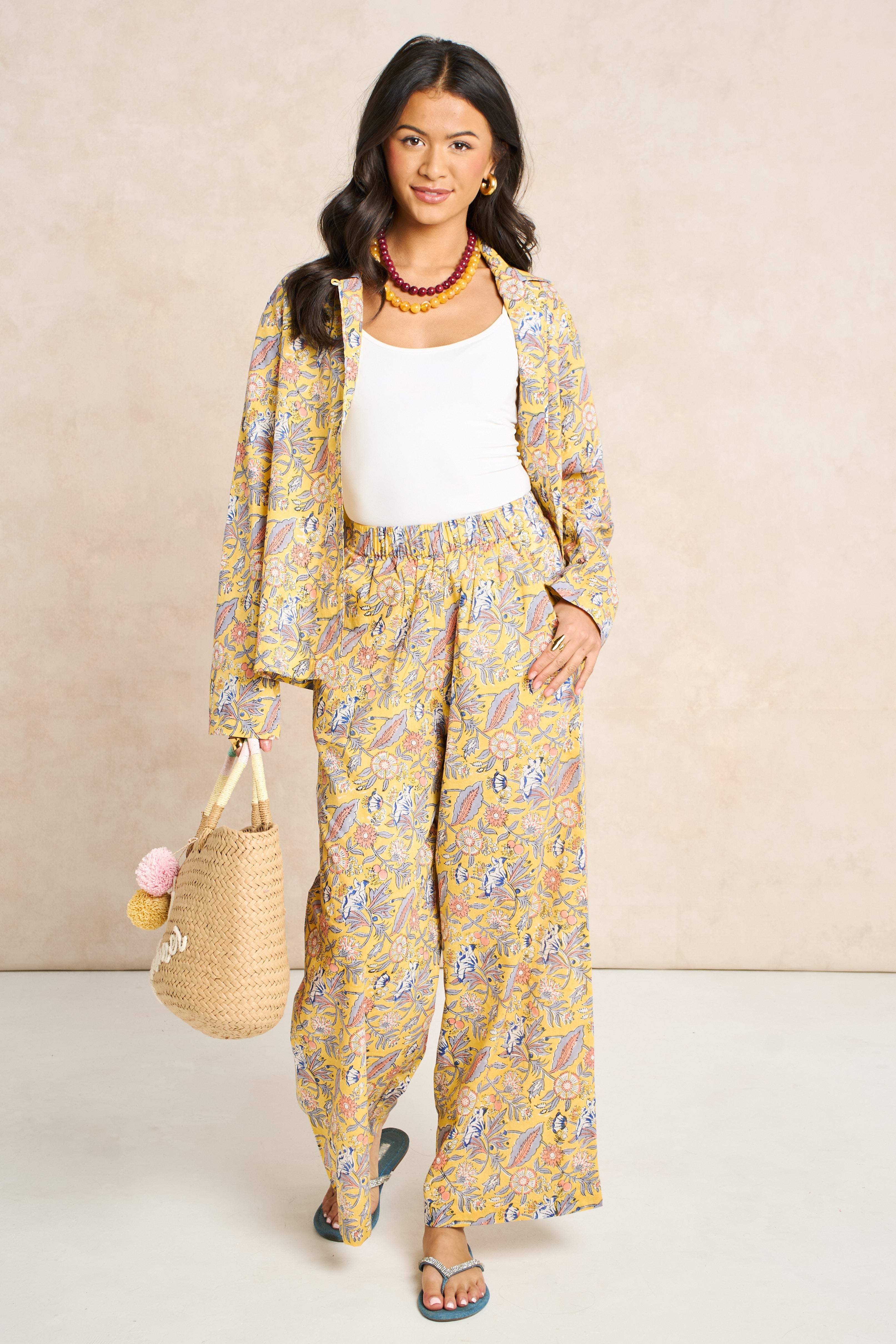 Saffron Yellow Block Print Classic Matching Set