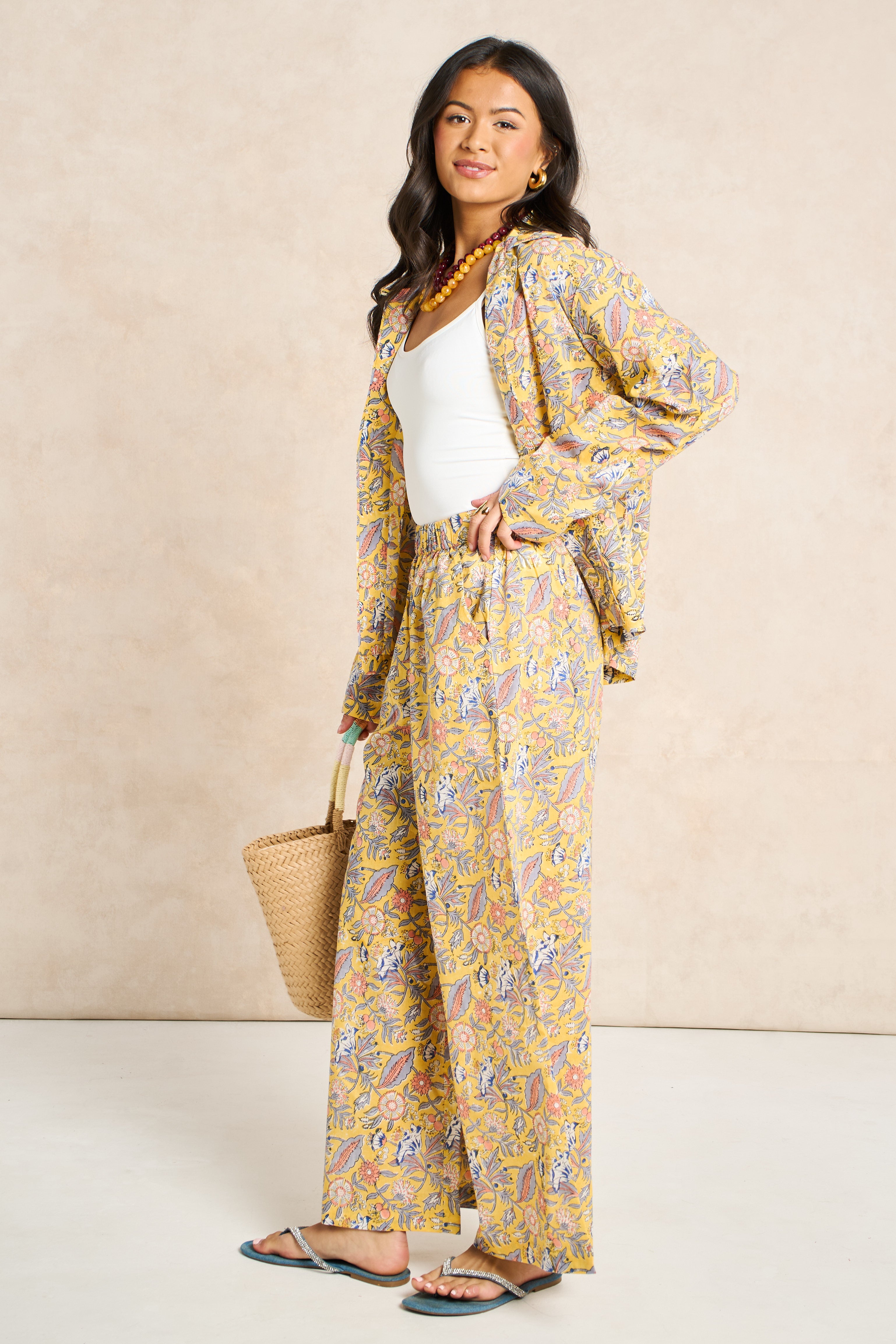 Saffron Yellow Block Print Classic Matching Set