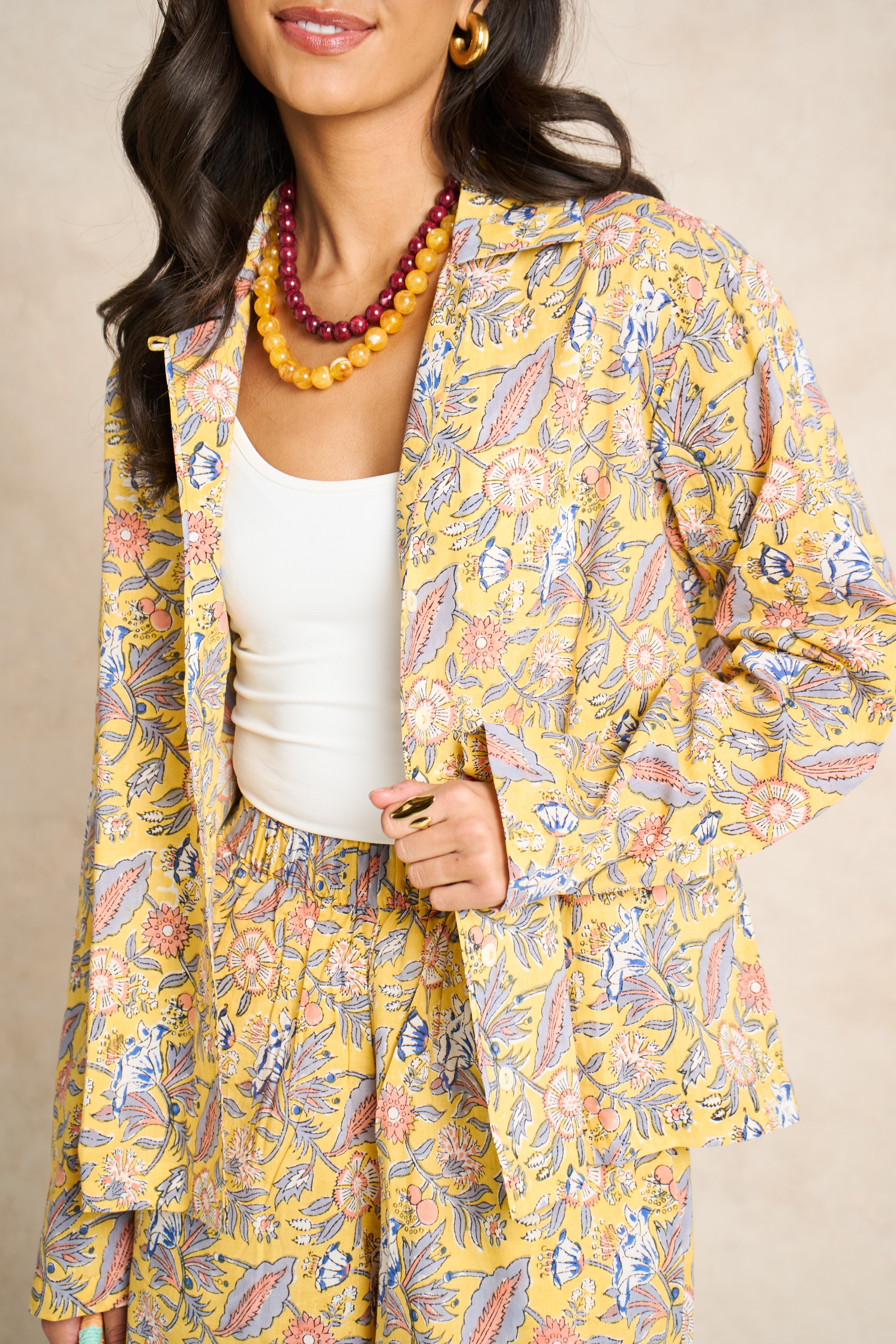 Saffron Yellow Block Print Classic Matching Set