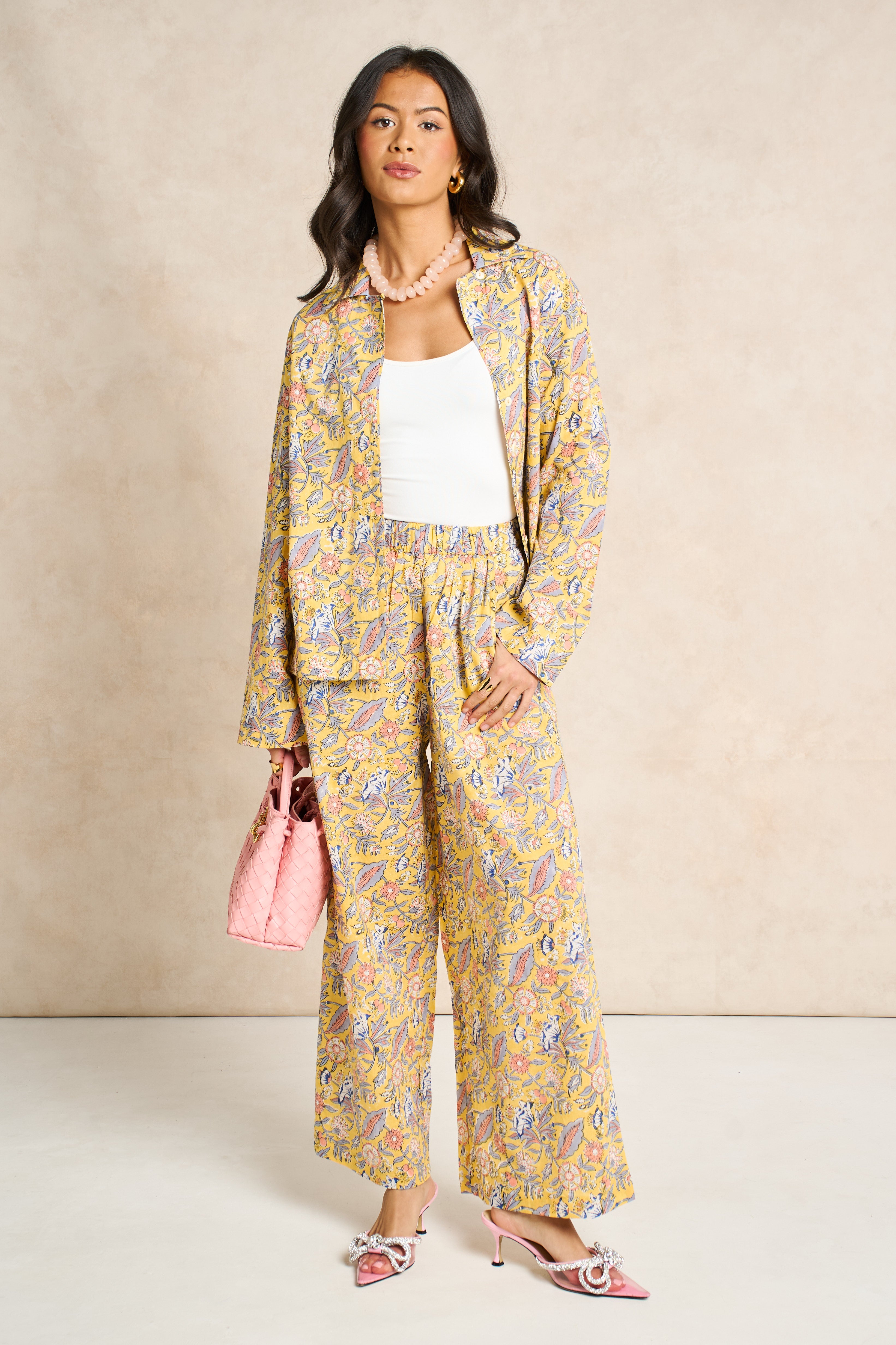 Saffron Yellow Block Print Classic Matching Set