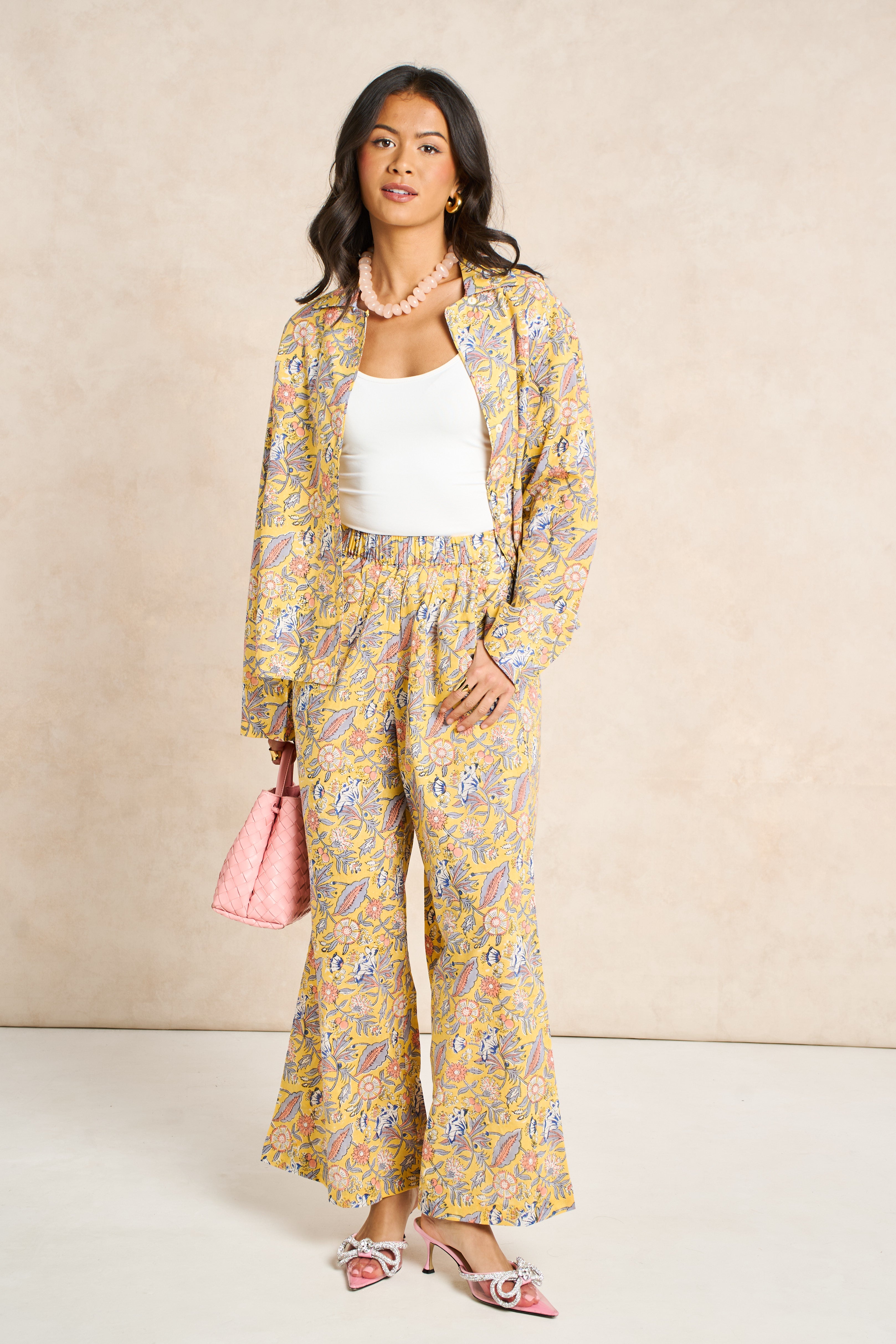 Saffron Yellow Block Print Classic Matching Set