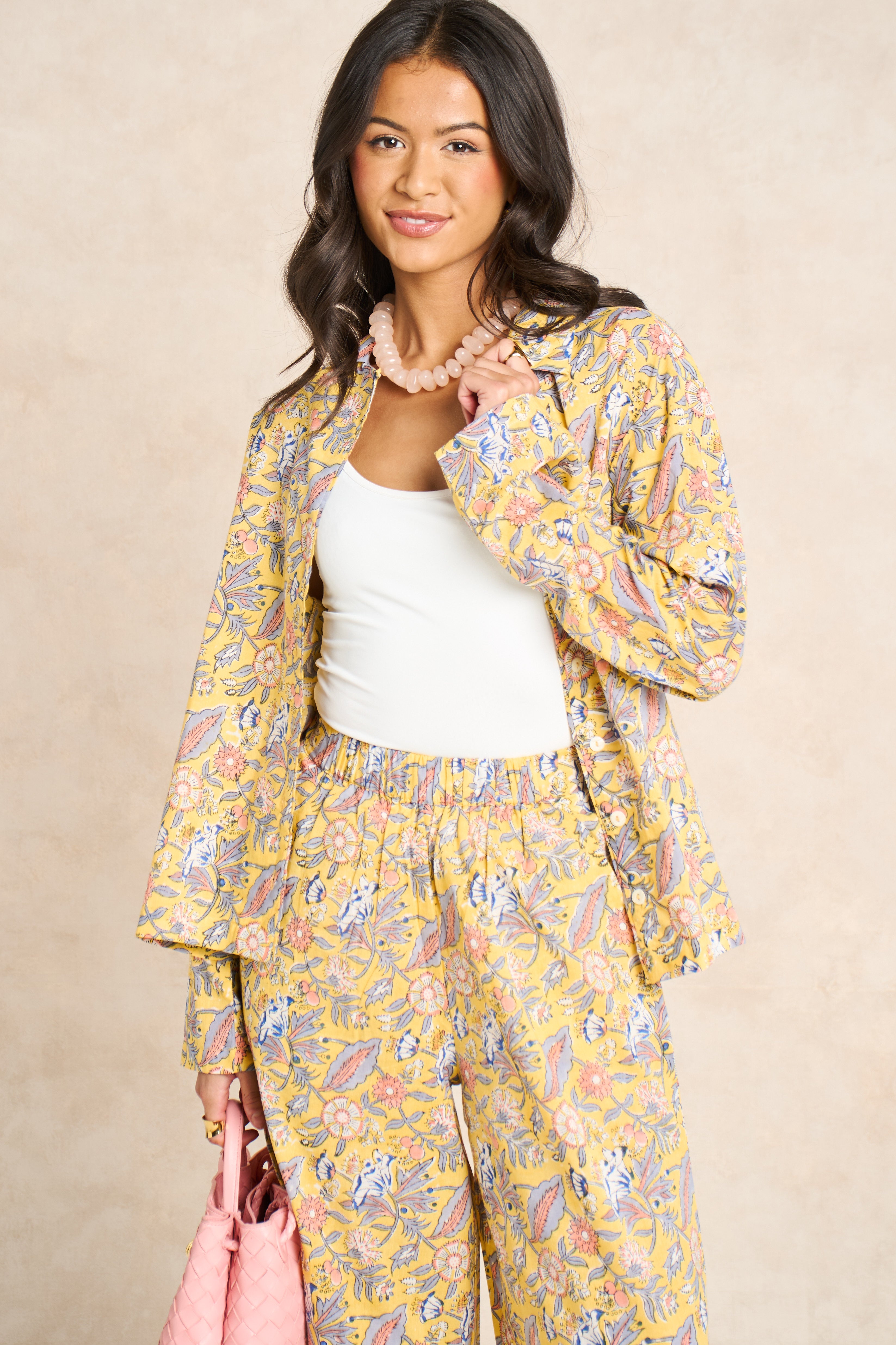 Saffron Yellow Block Print Classic Matching Set