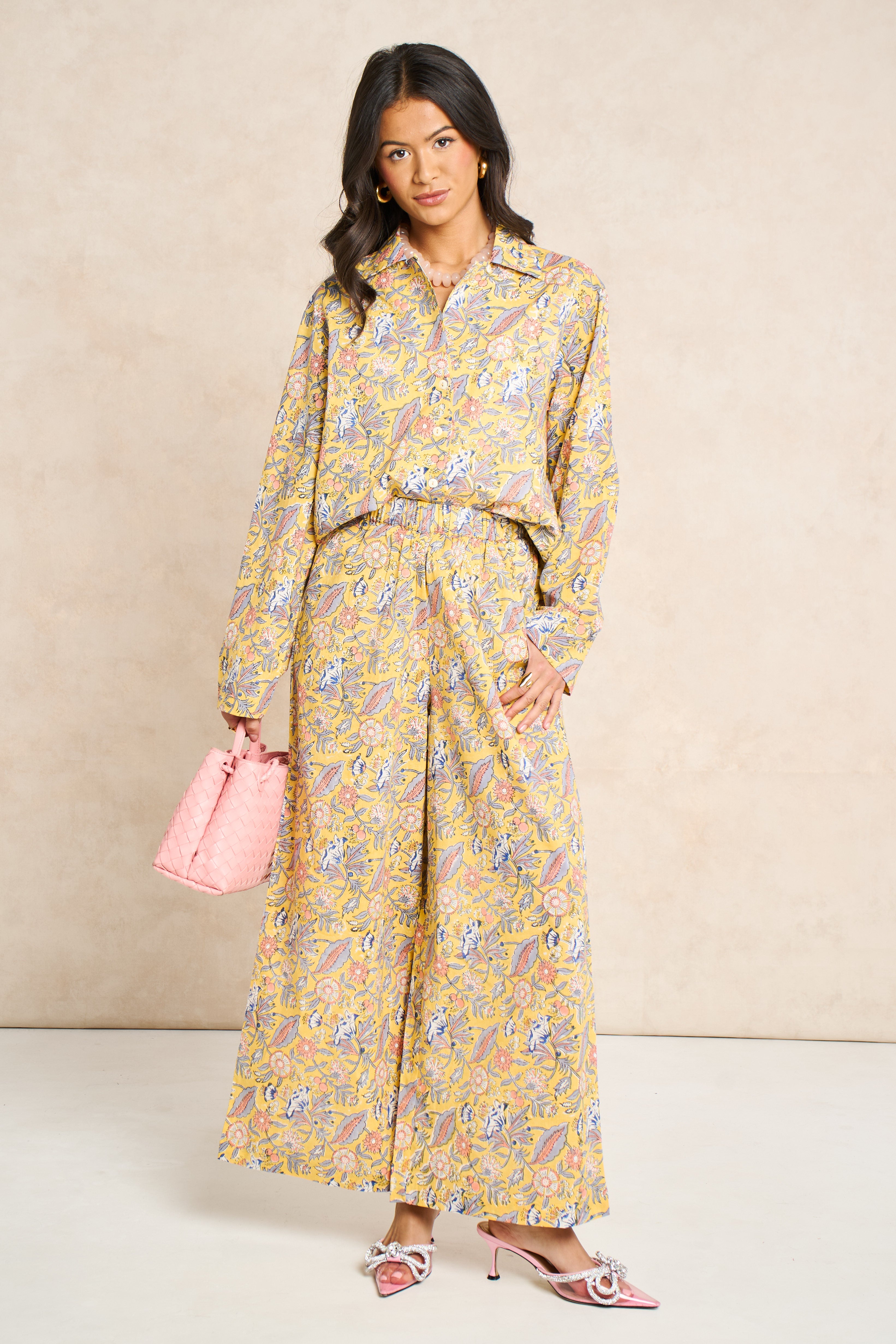 Saffron Yellow Block Print Classic Matching Set