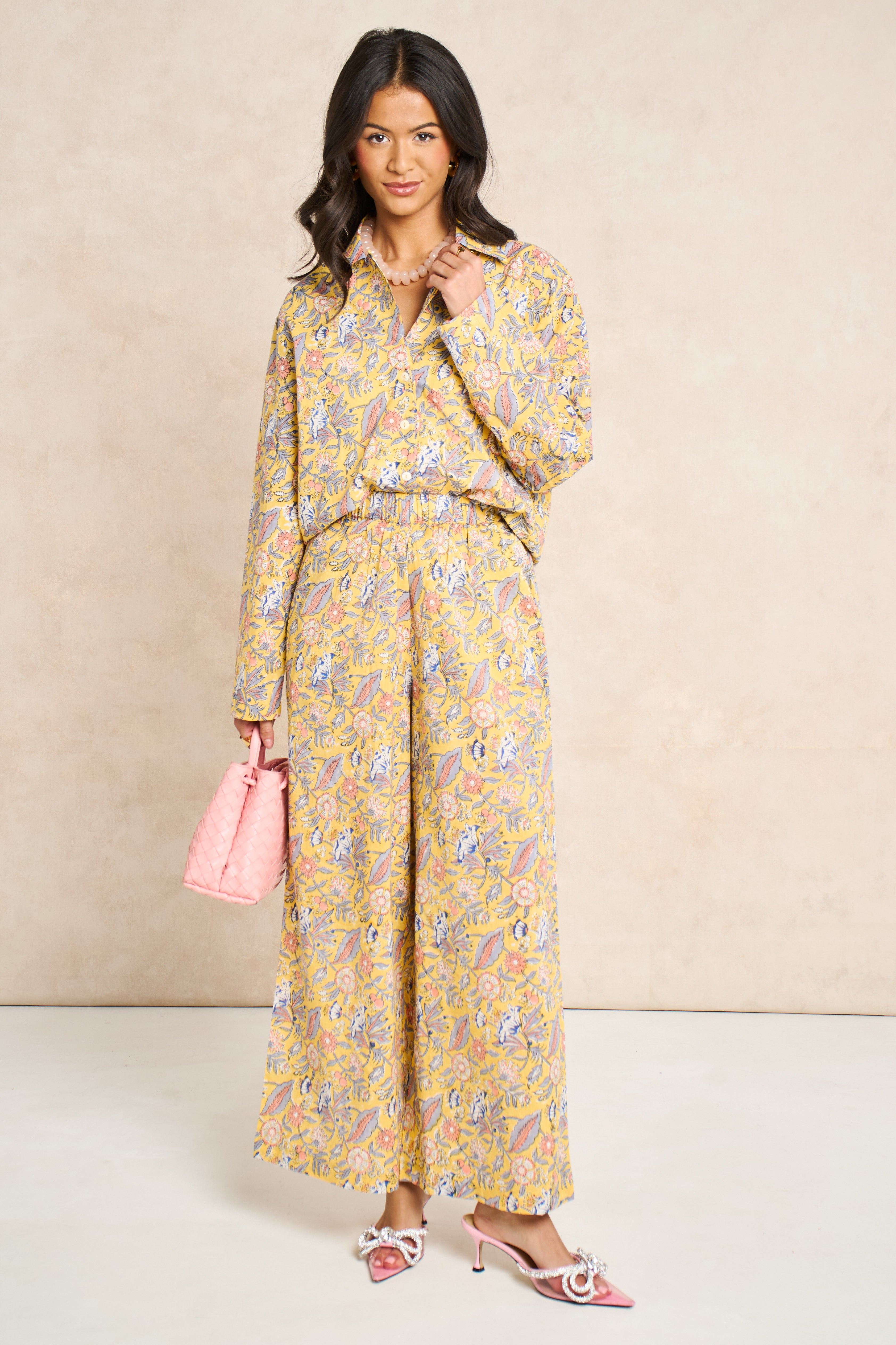 Saffron Yellow Block Print Classic Matching Set