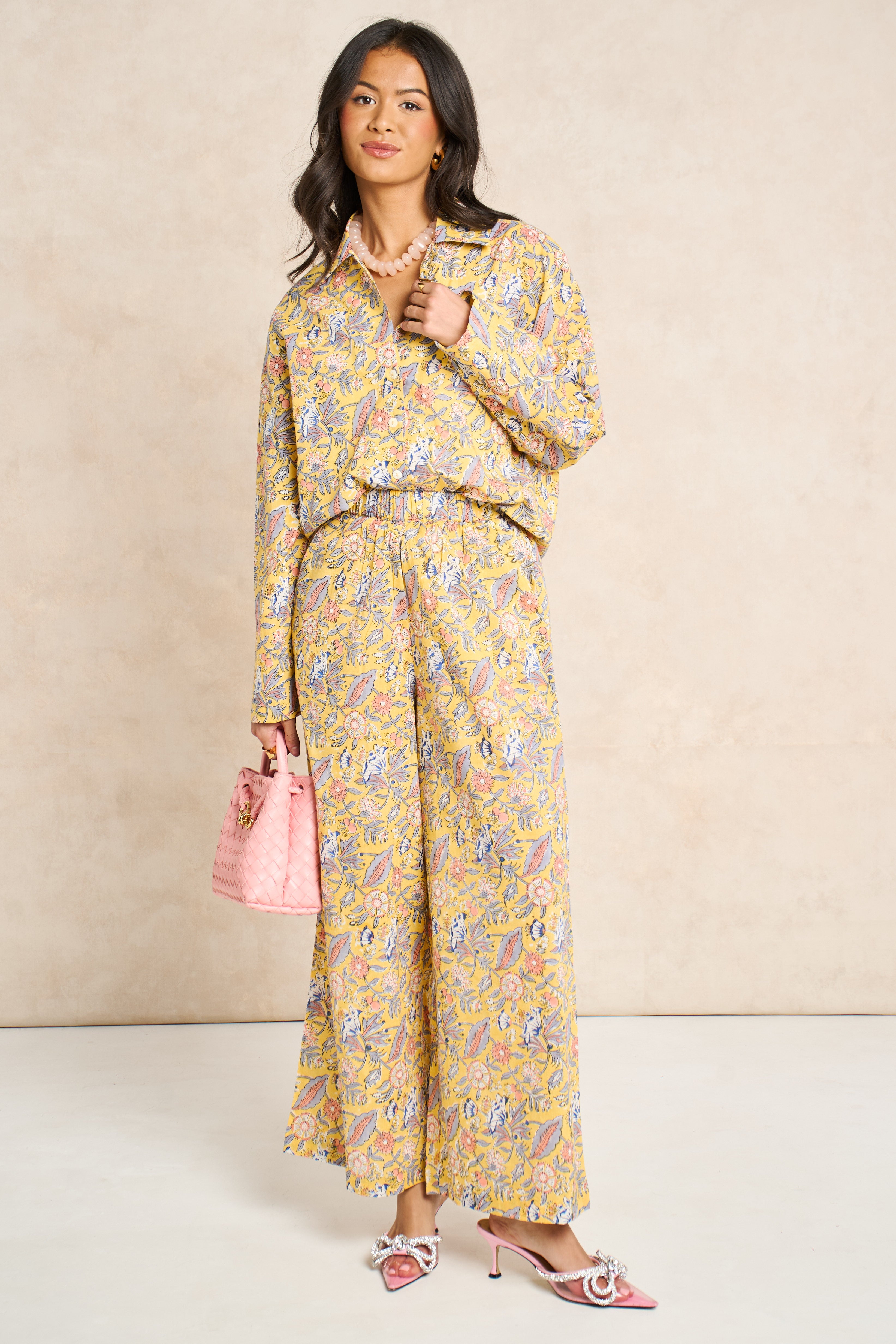 Saffron Yellow Block Print Classic Matching Set
