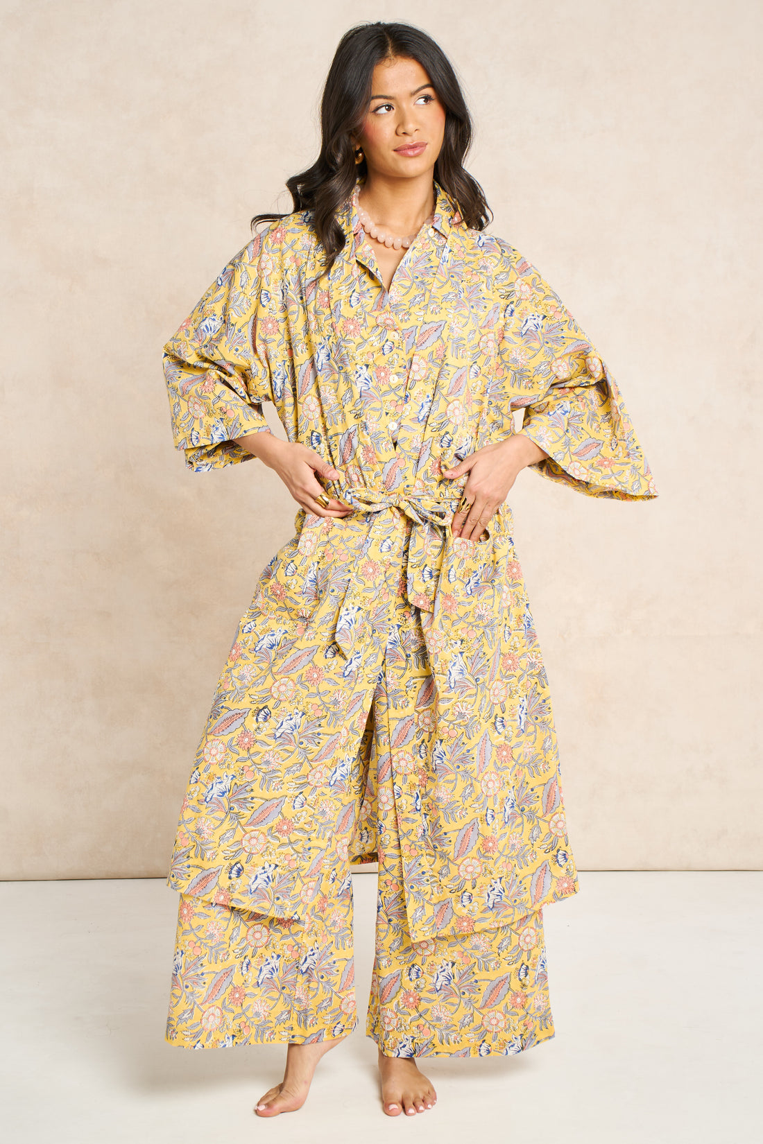 Saffron Block Print Cotton Bathrobe