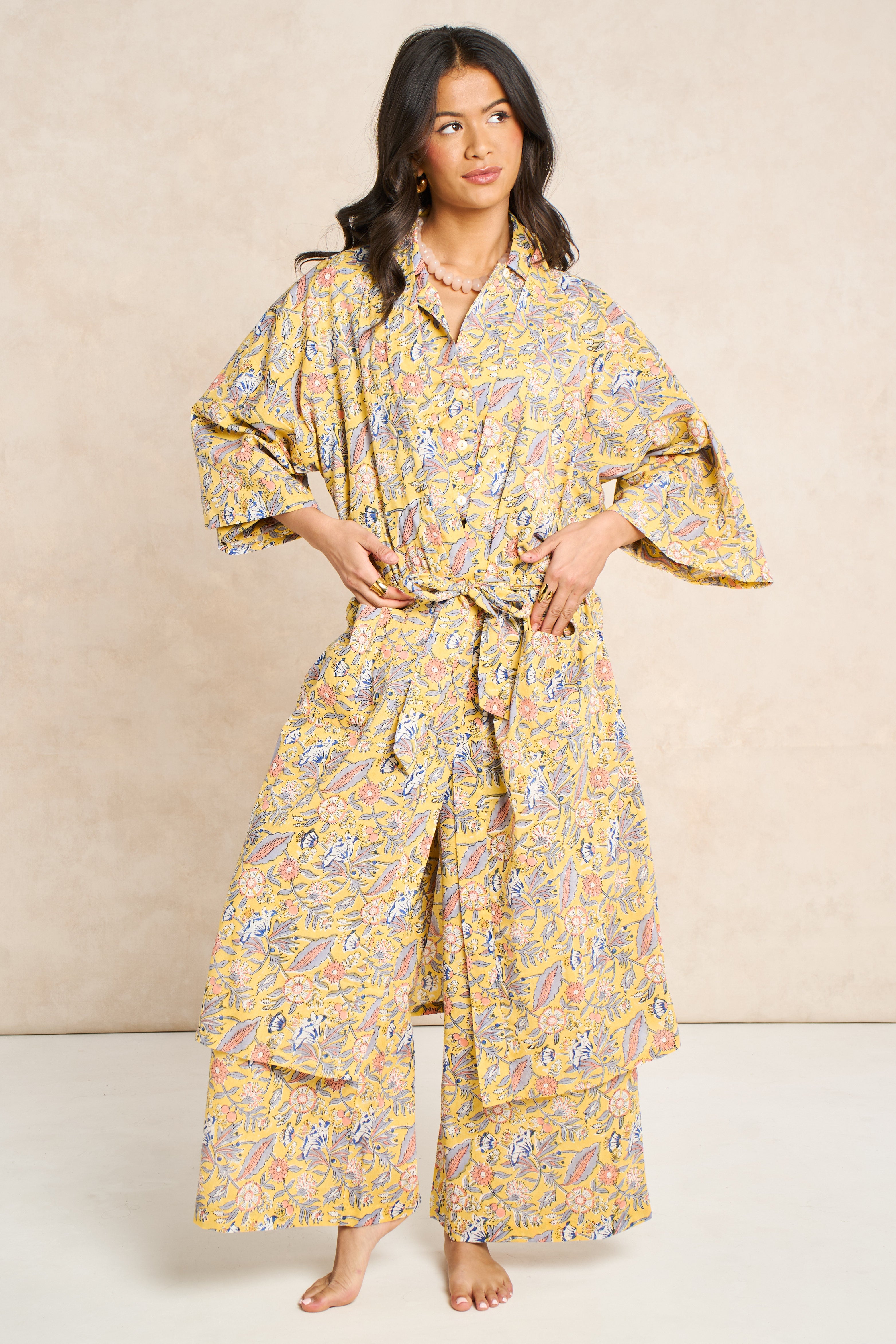 Saffron Block Print Cotton Bathrobe