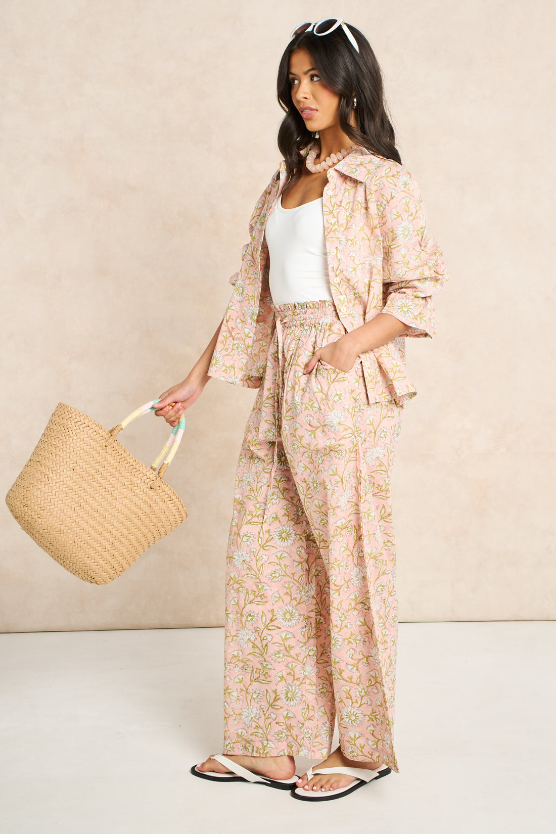 Blush Powder Blue Block Print Matching Set
