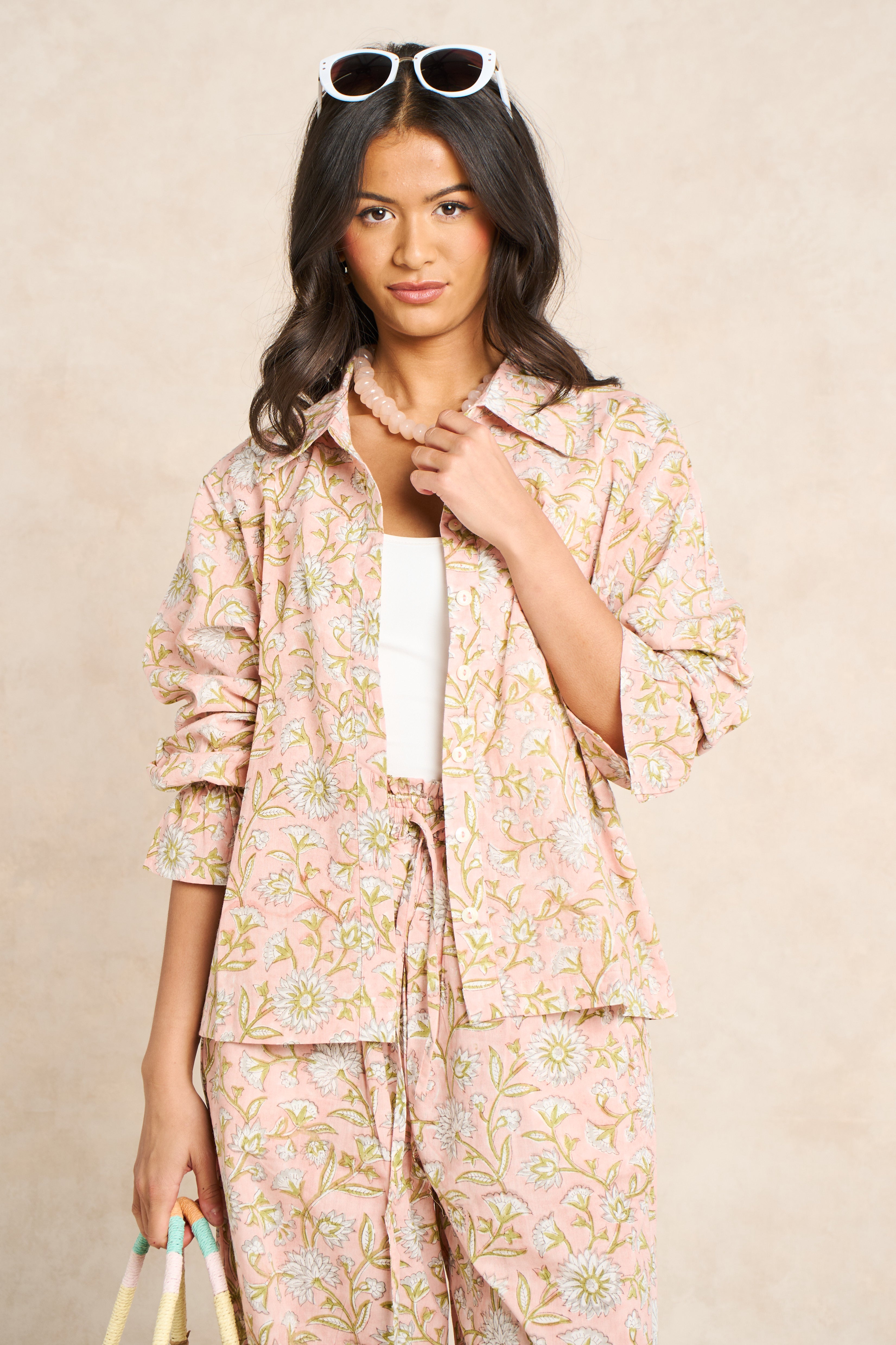 Blush Powder Blue Block Print Matching Set