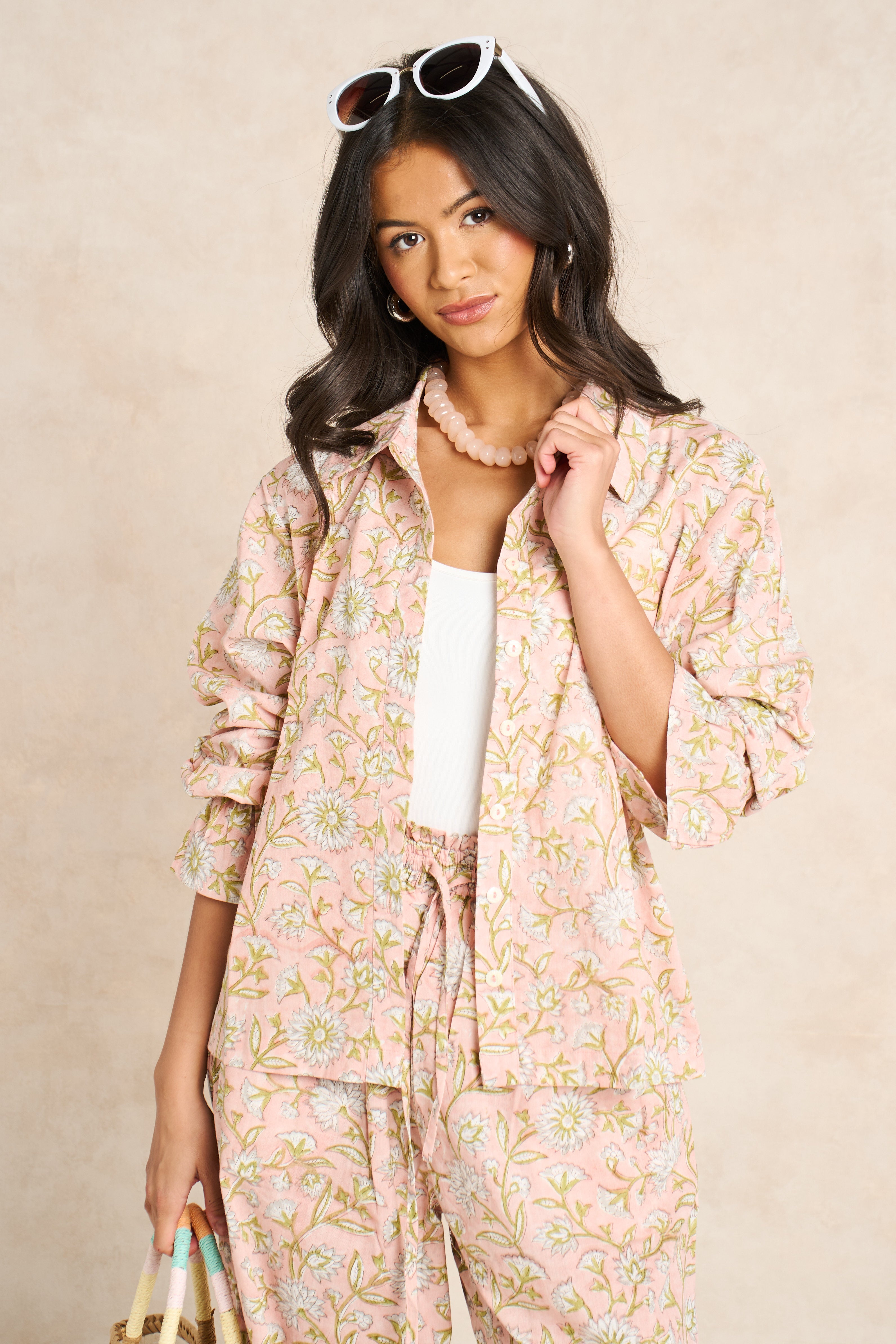 Blush Powder Blue Block Print Matching Set