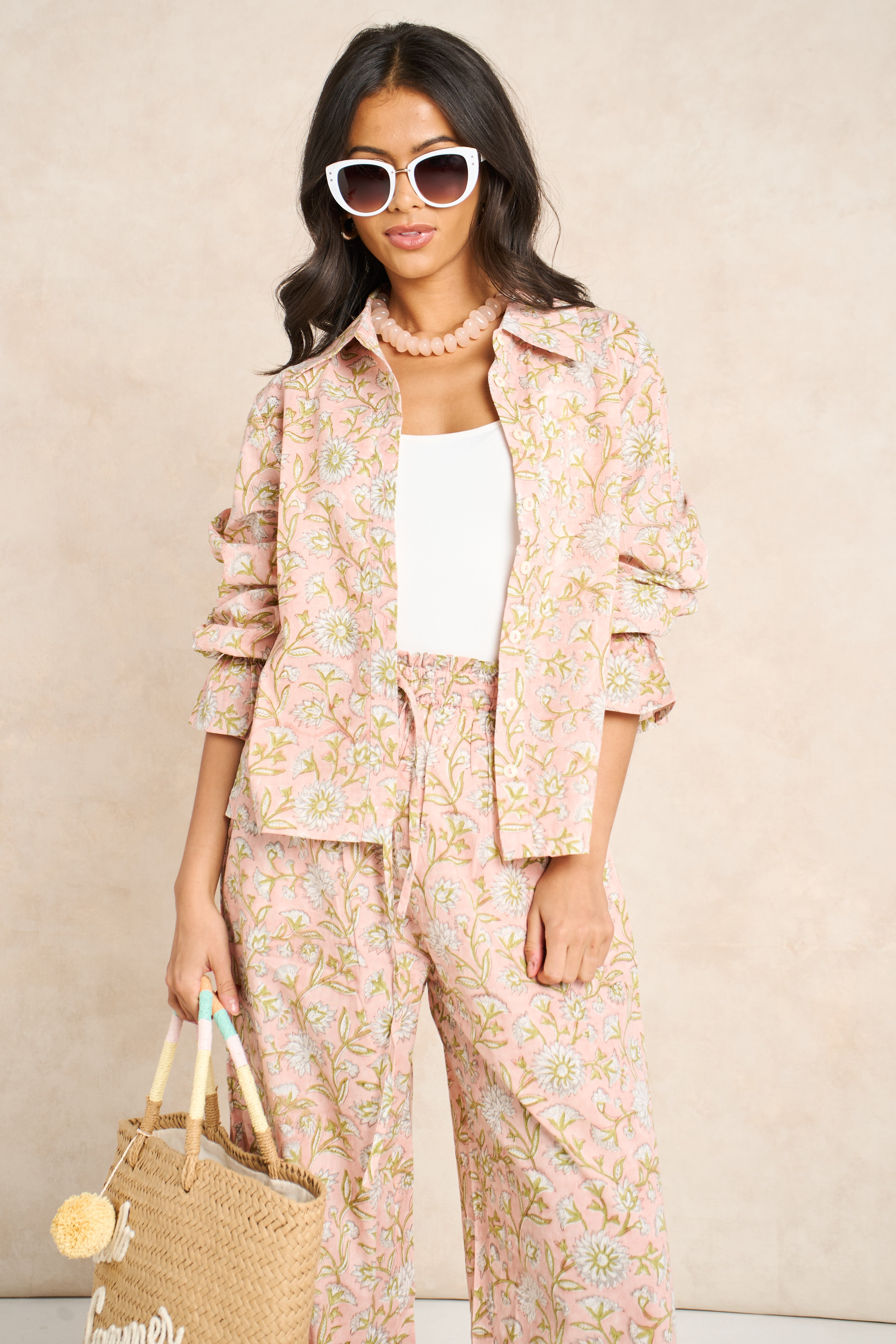 Blush Powder Blue Block Print Matching Set