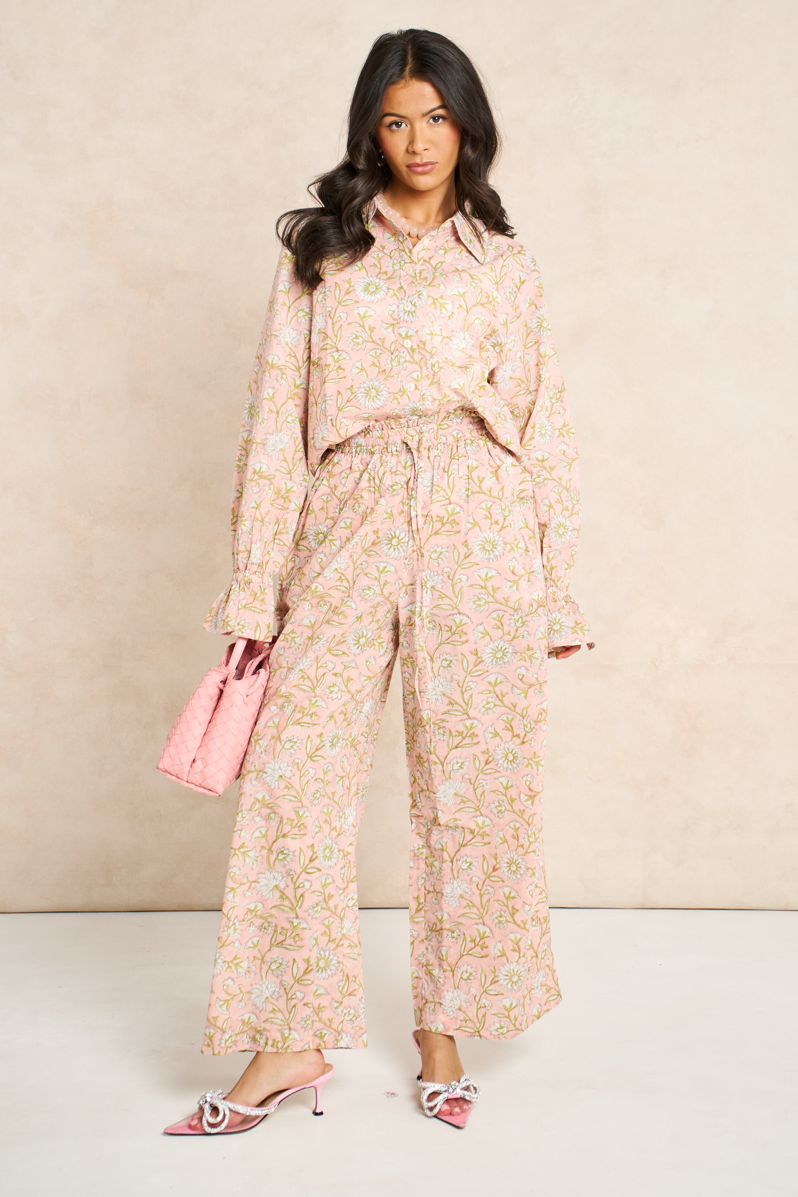 Blush Powder Blue Block Print Matching Set