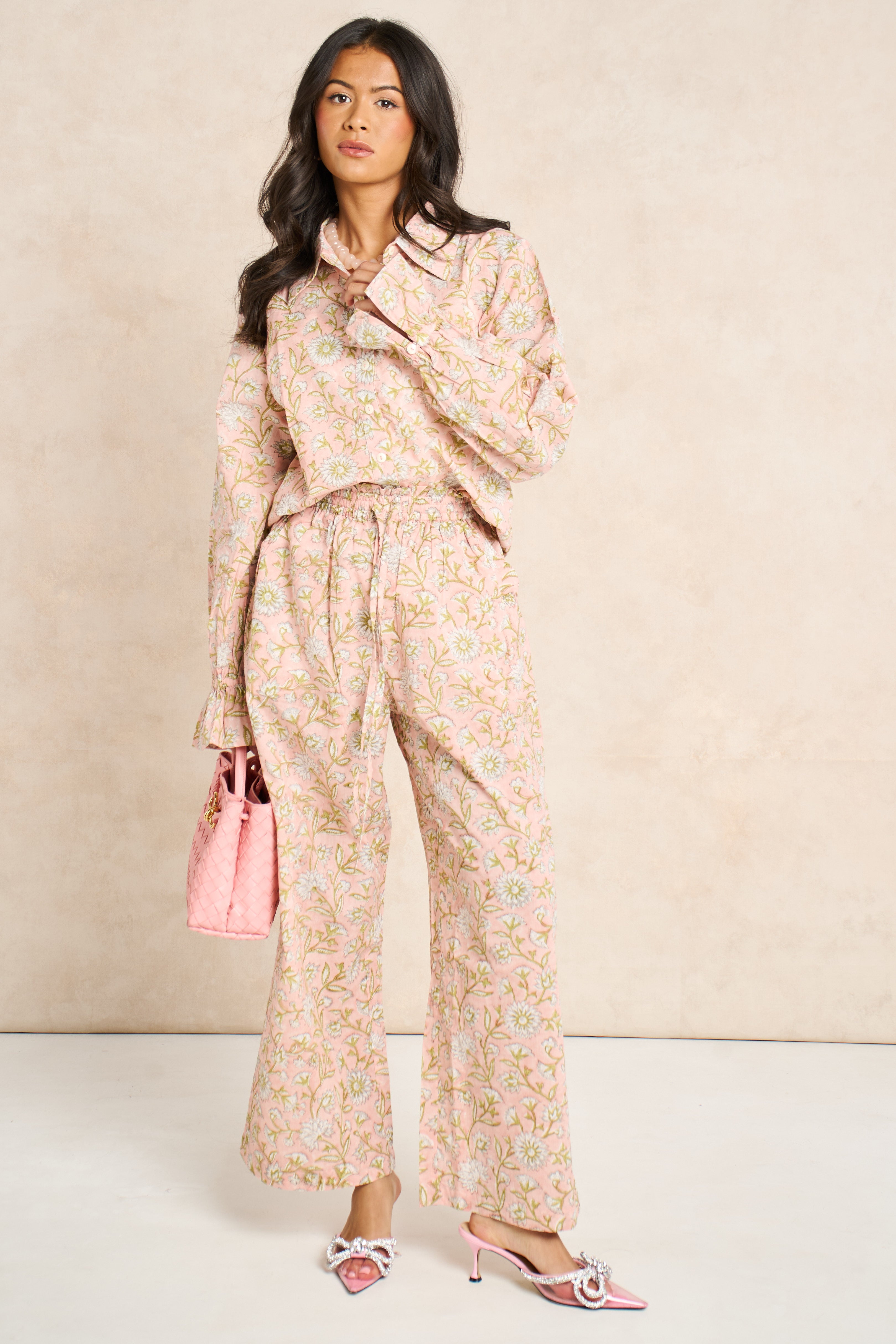 Blush Powder Blue Block Print Matching Set