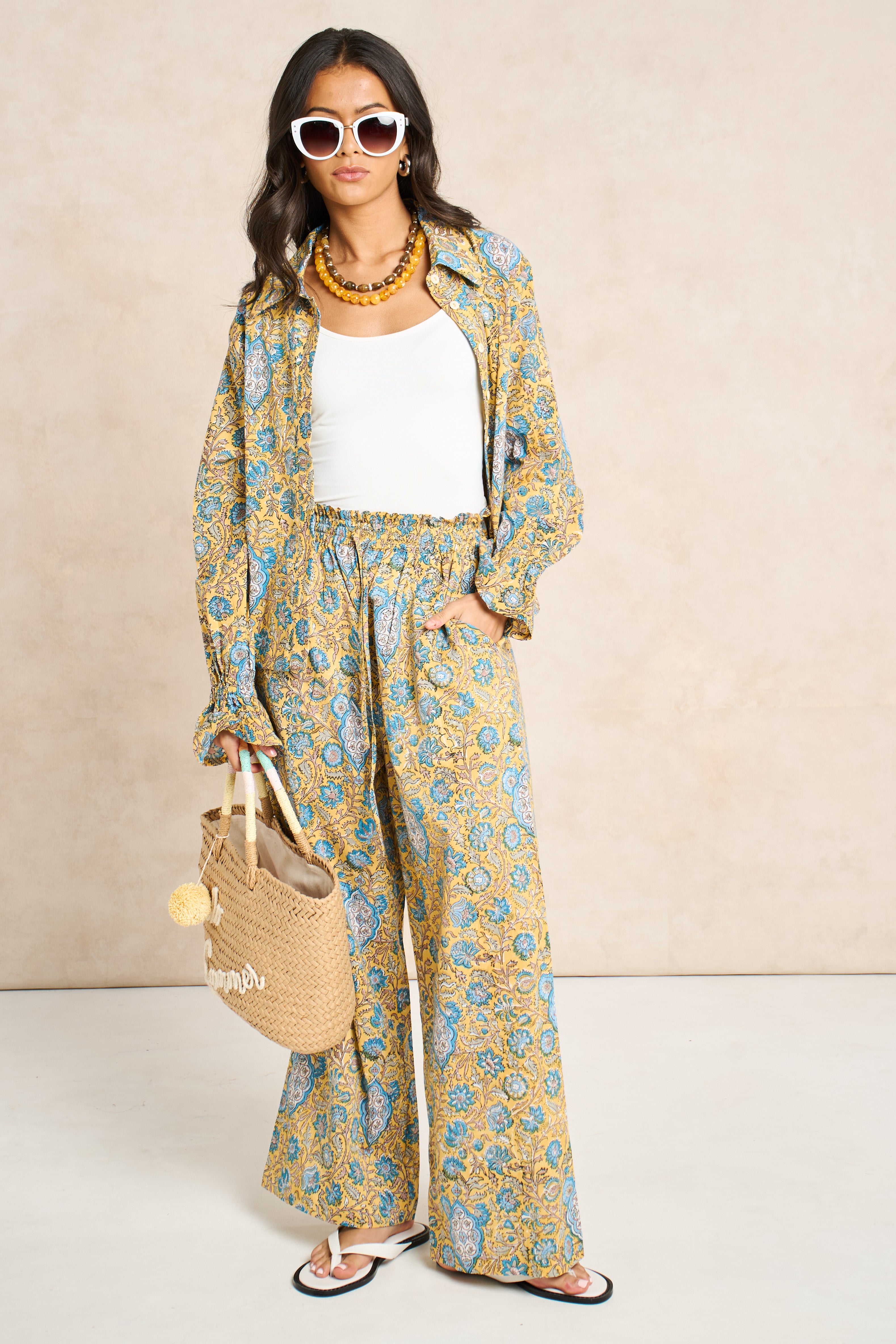 Marigold Mustard Yellow Block Print Matching Set
