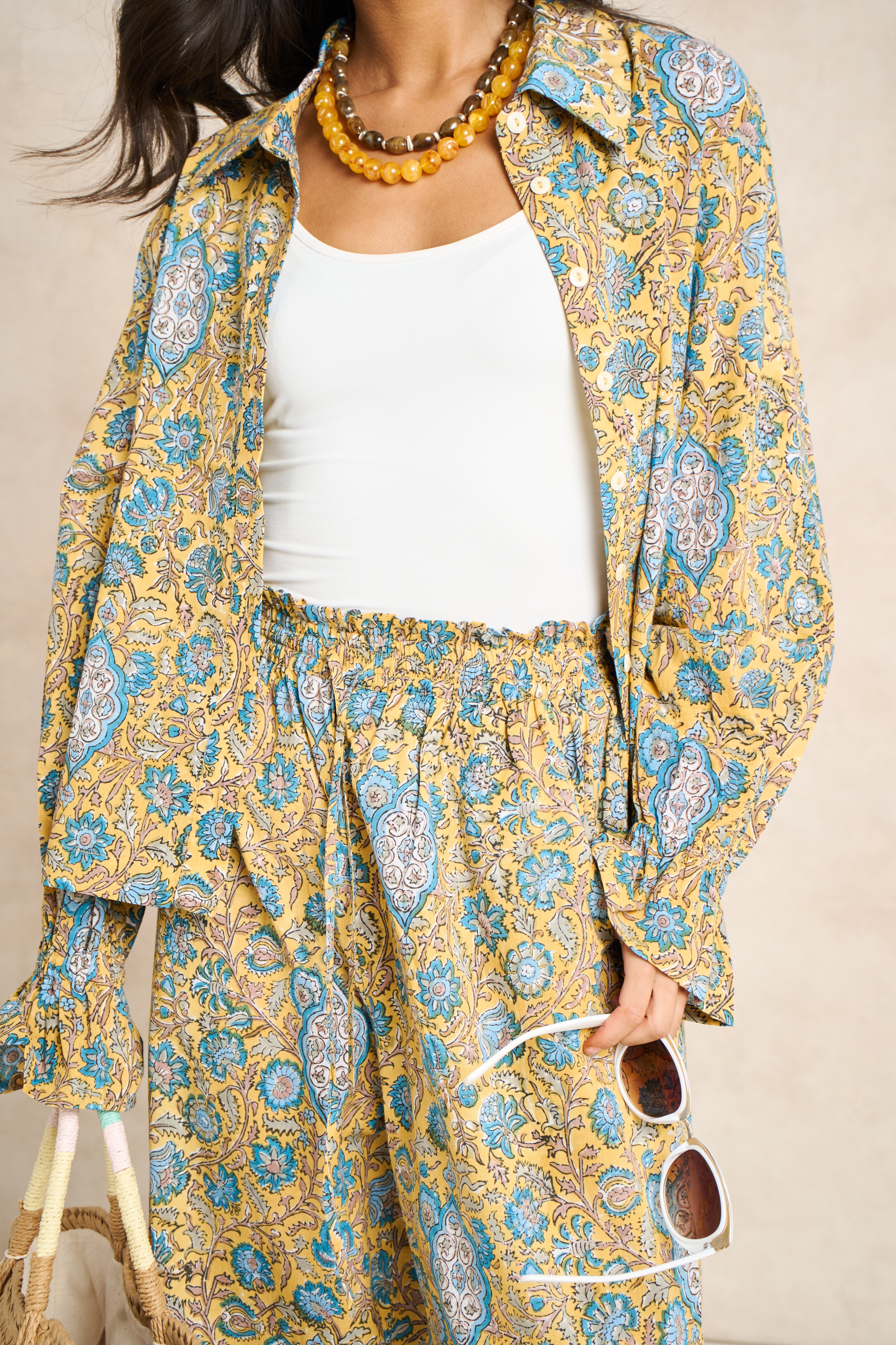 Marigold Mustard Yellow Block Print Matching Set