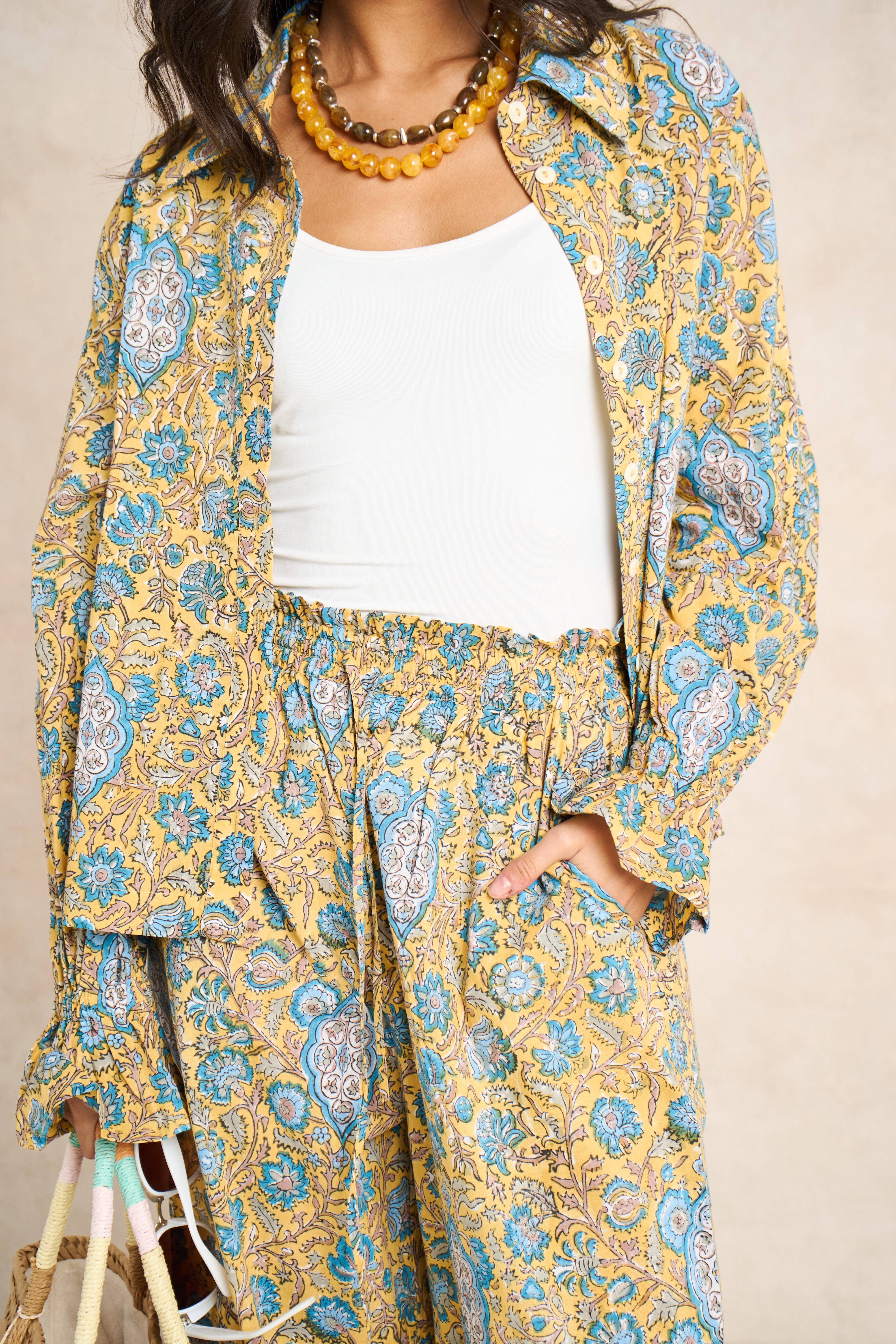 Marigold Mustard Yellow Block Print Matching Set