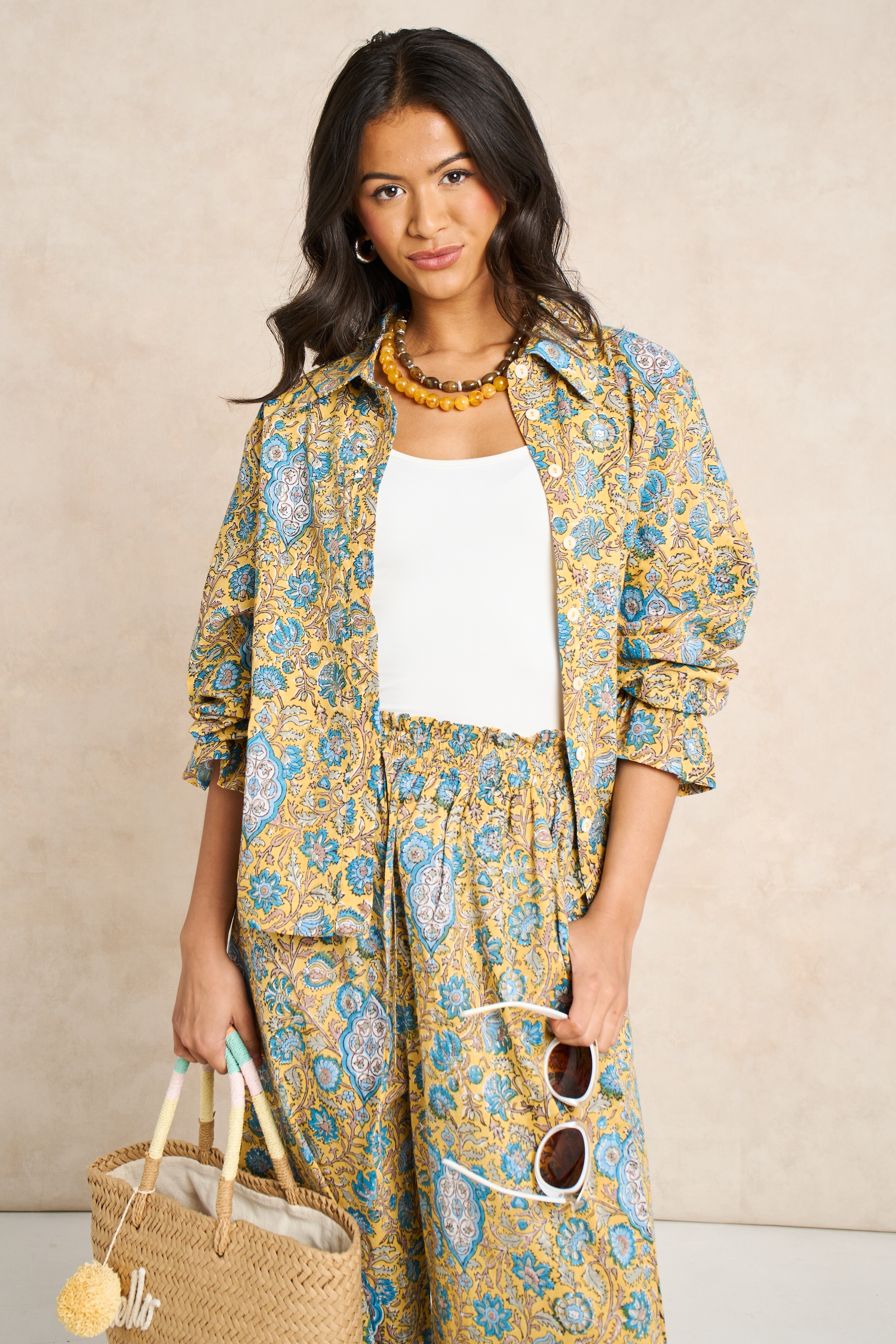 Marigold Mustard Yellow Block Print Matching Set