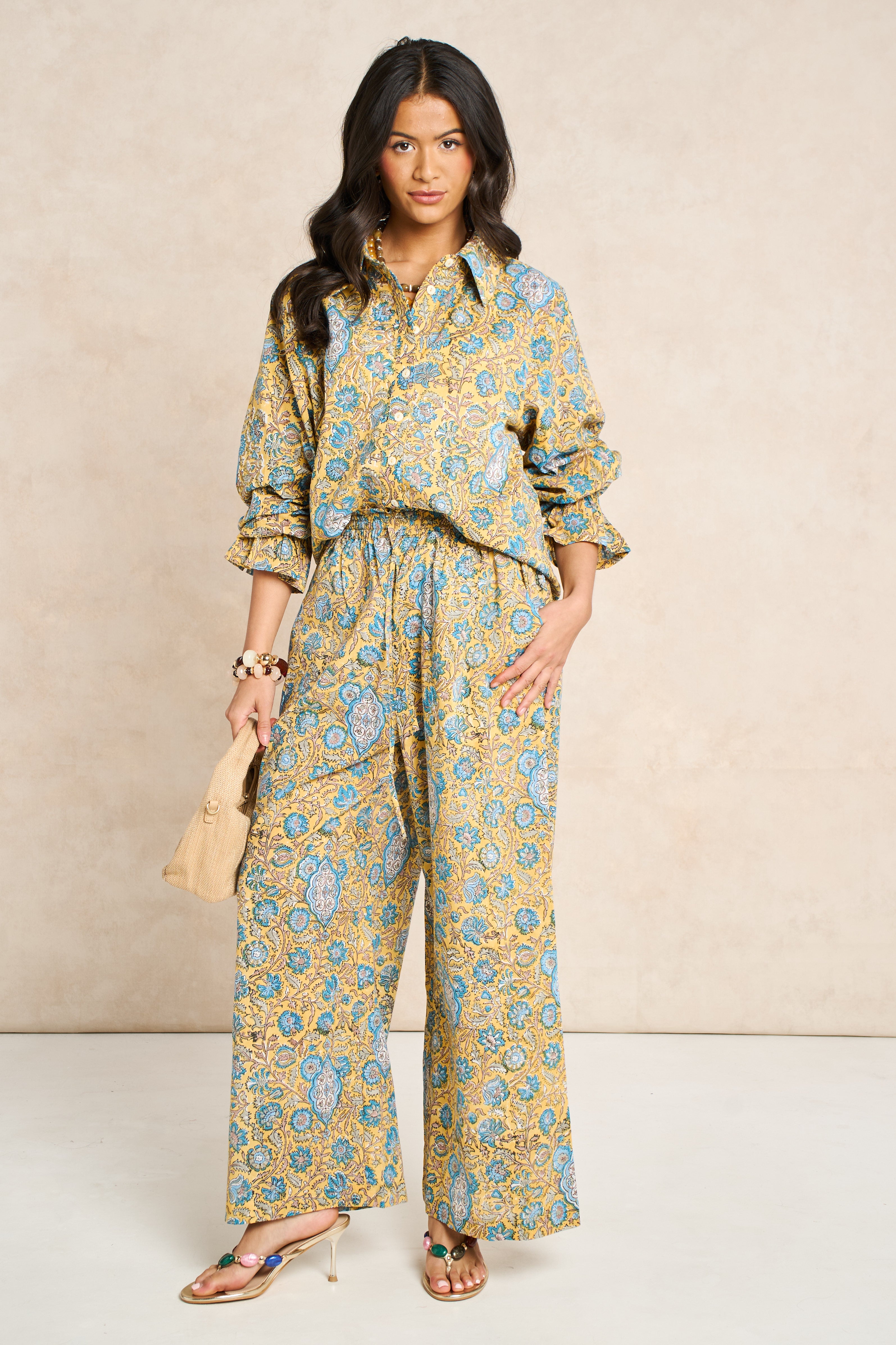 Marigold Mustard Yellow Block Print Matching Set