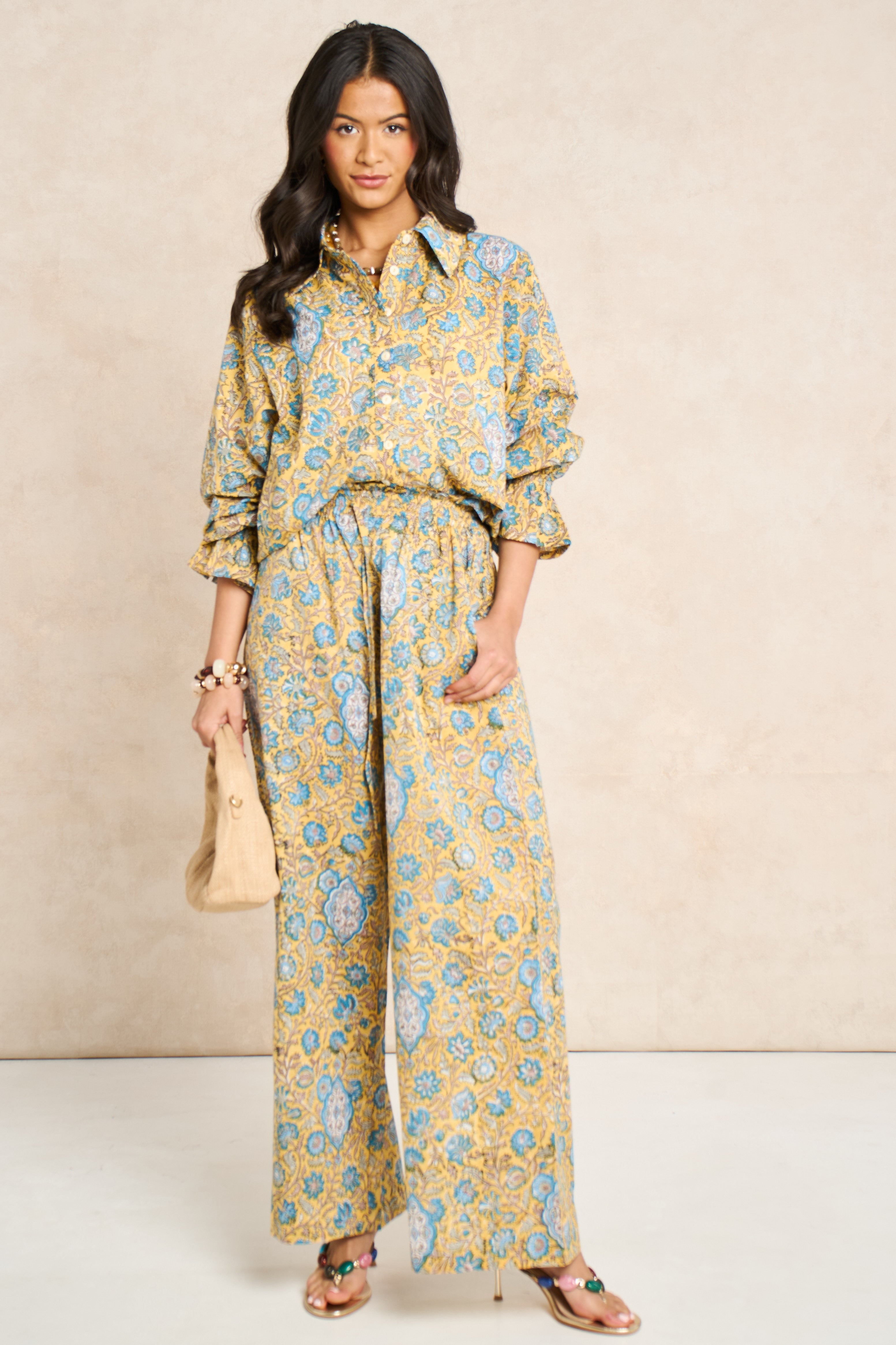 Marigold Mustard Yellow Block Print Matching Set
