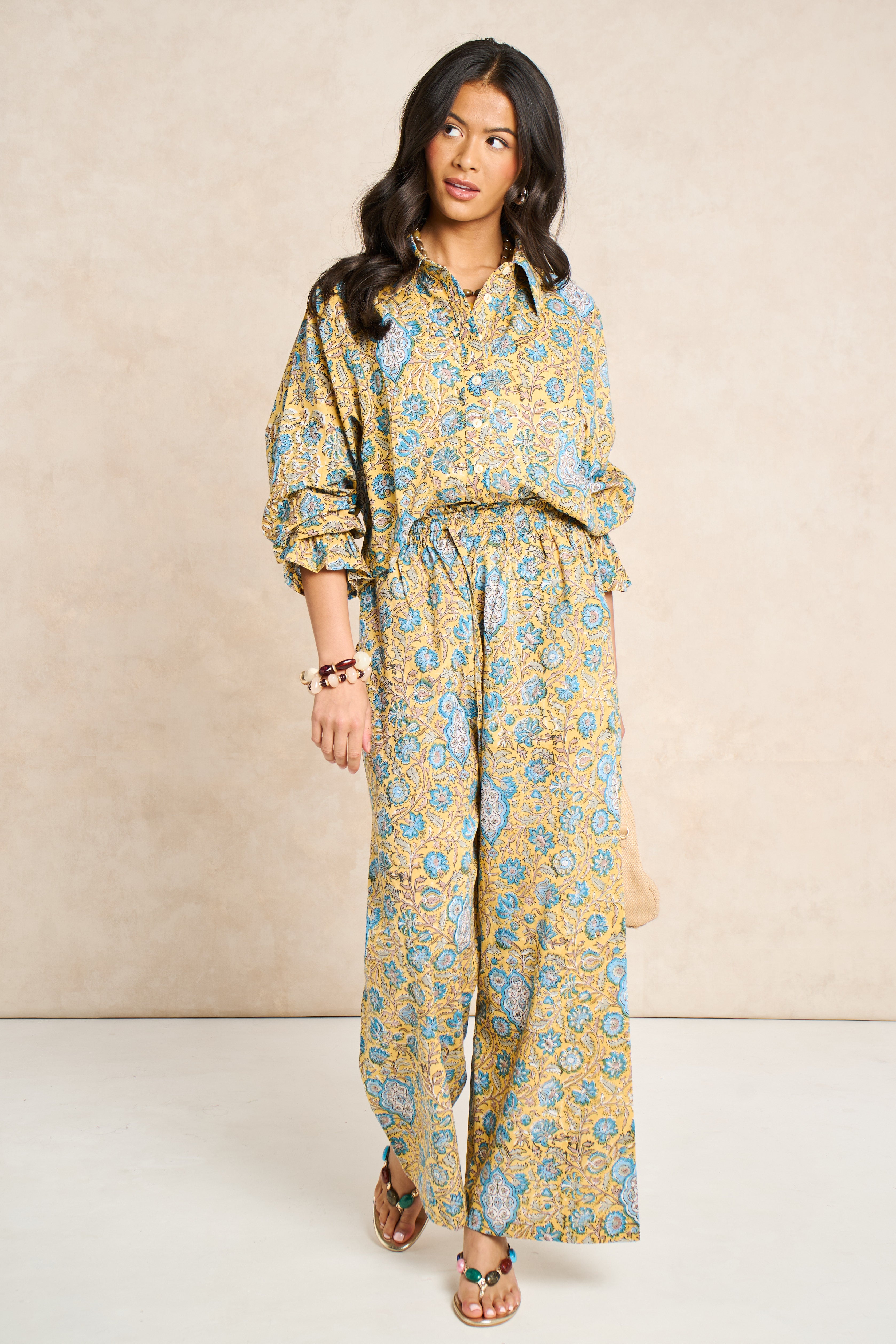 Marigold Mustard Yellow Block Print Matching Set