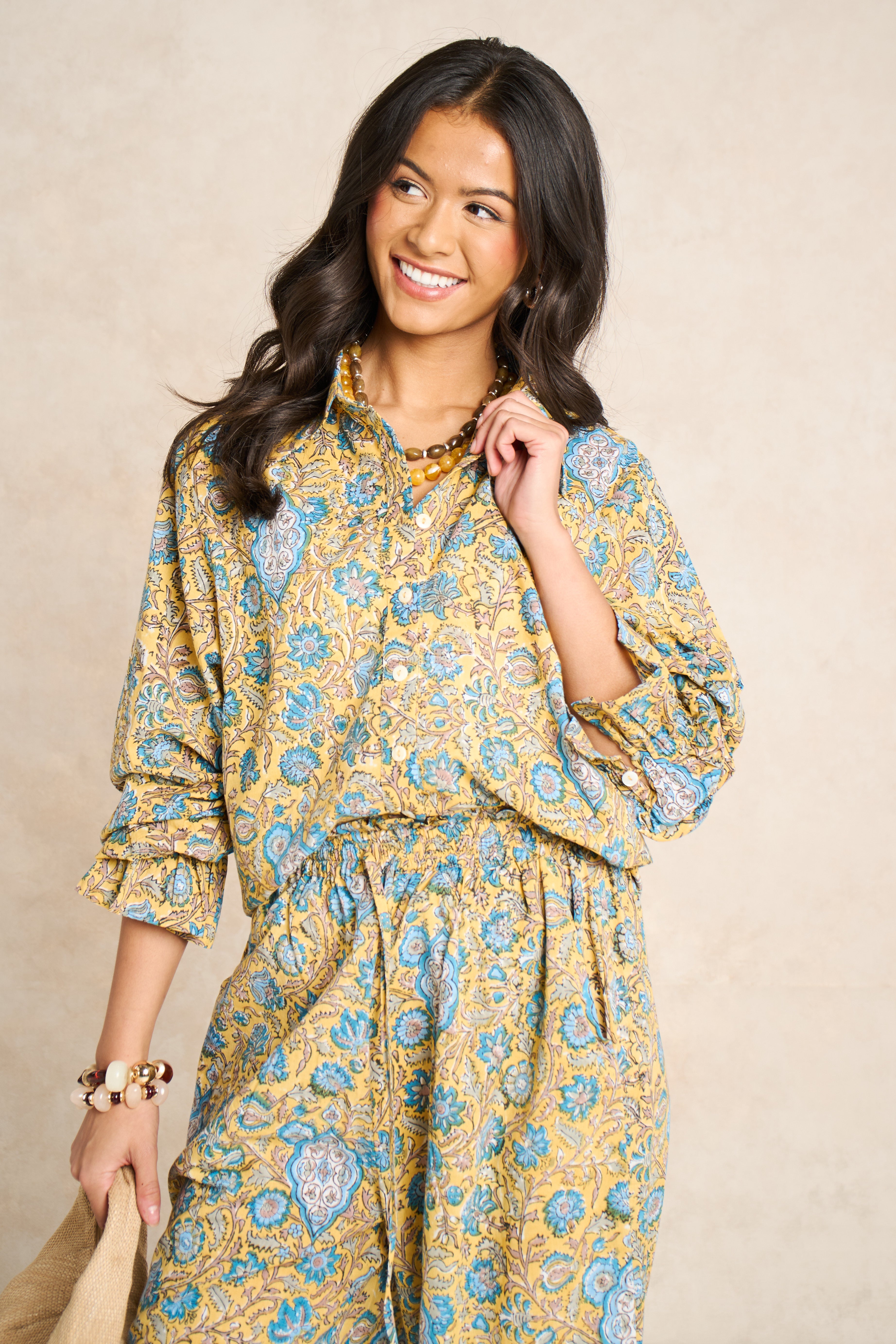 Marigold Mustard Yellow Block Print Matching Set