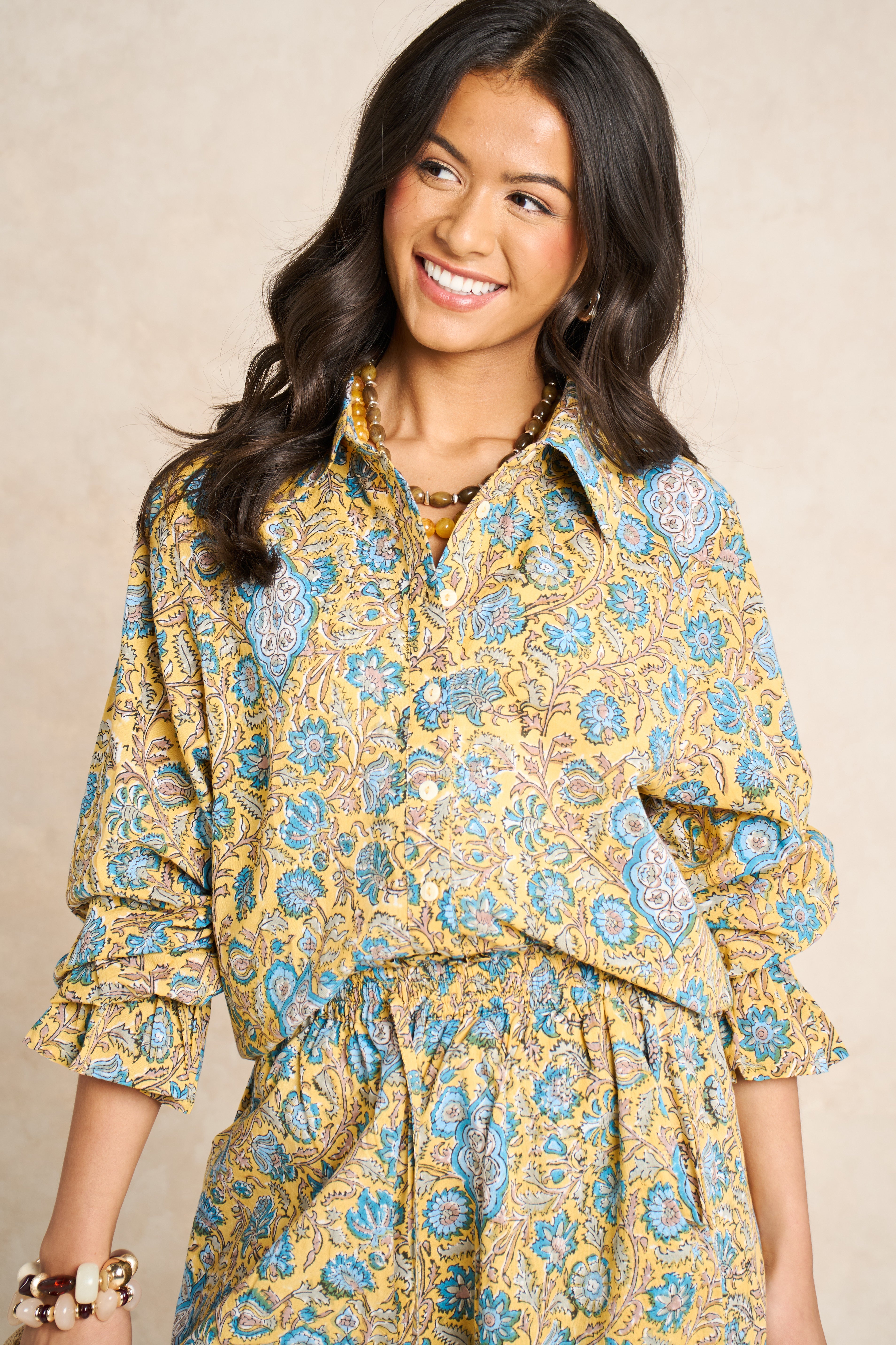 Marigold Mustard Yellow Block Print Matching Set