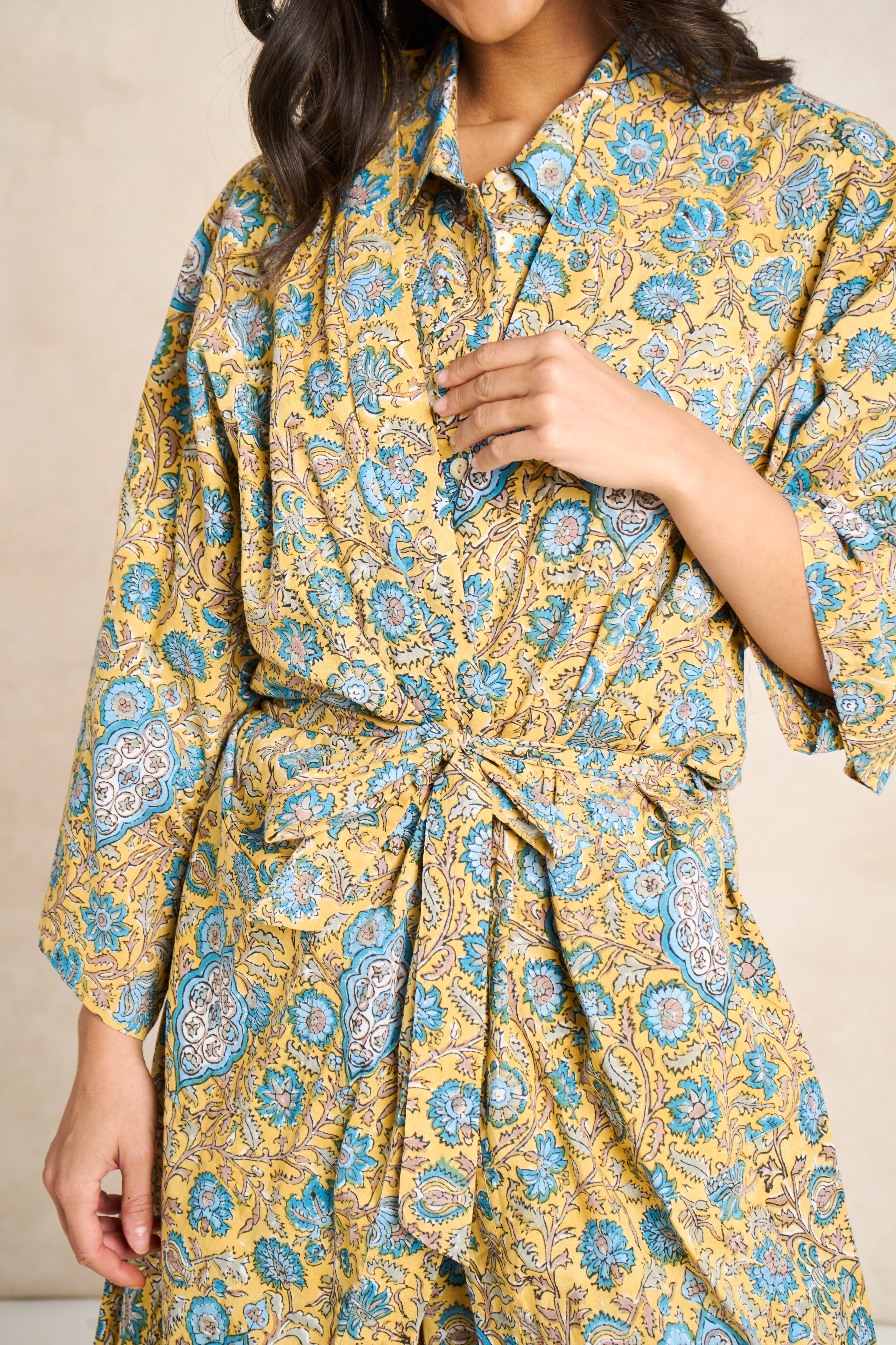 Saffron Block Print Cotton Bathrobe