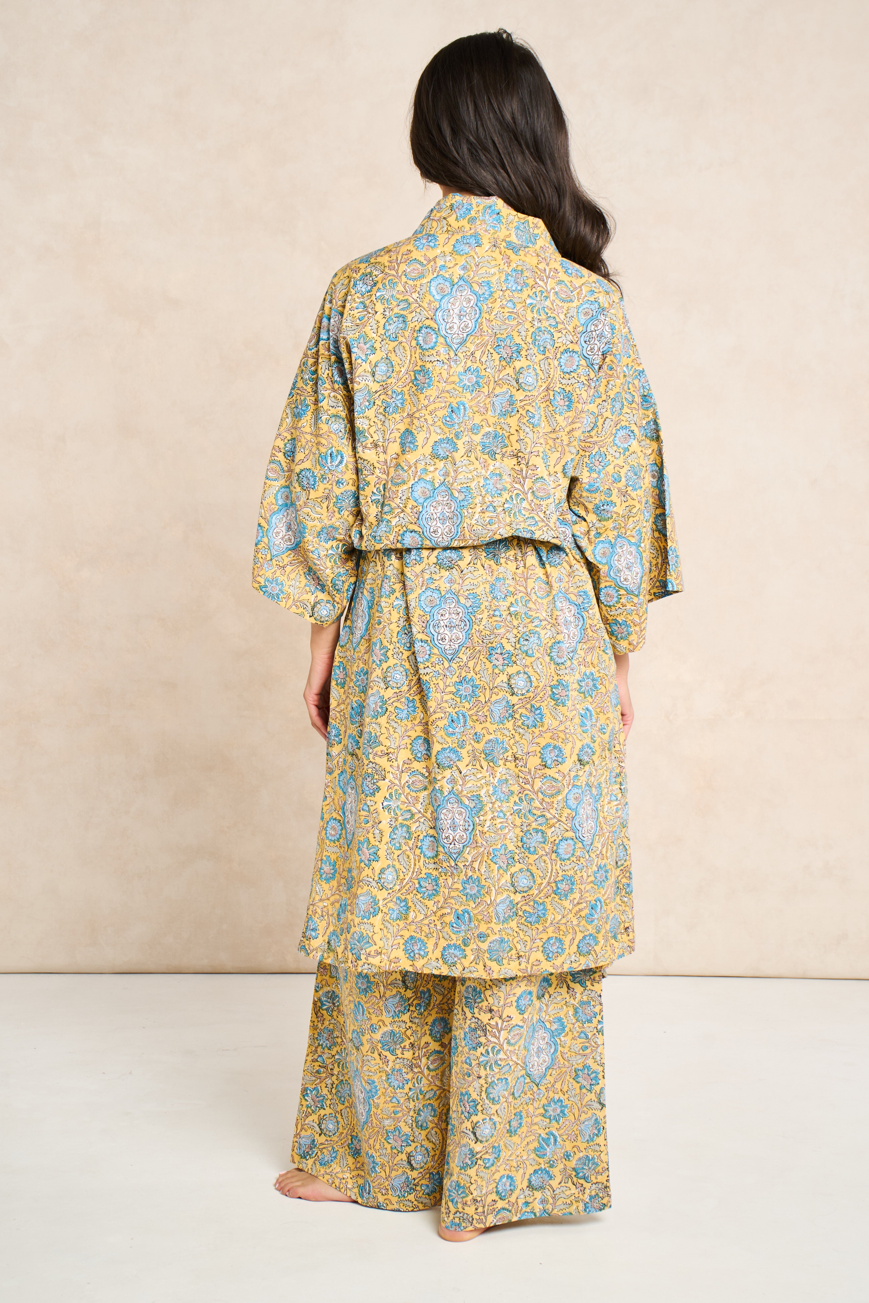 Saffron Block Print Cotton Bathrobe