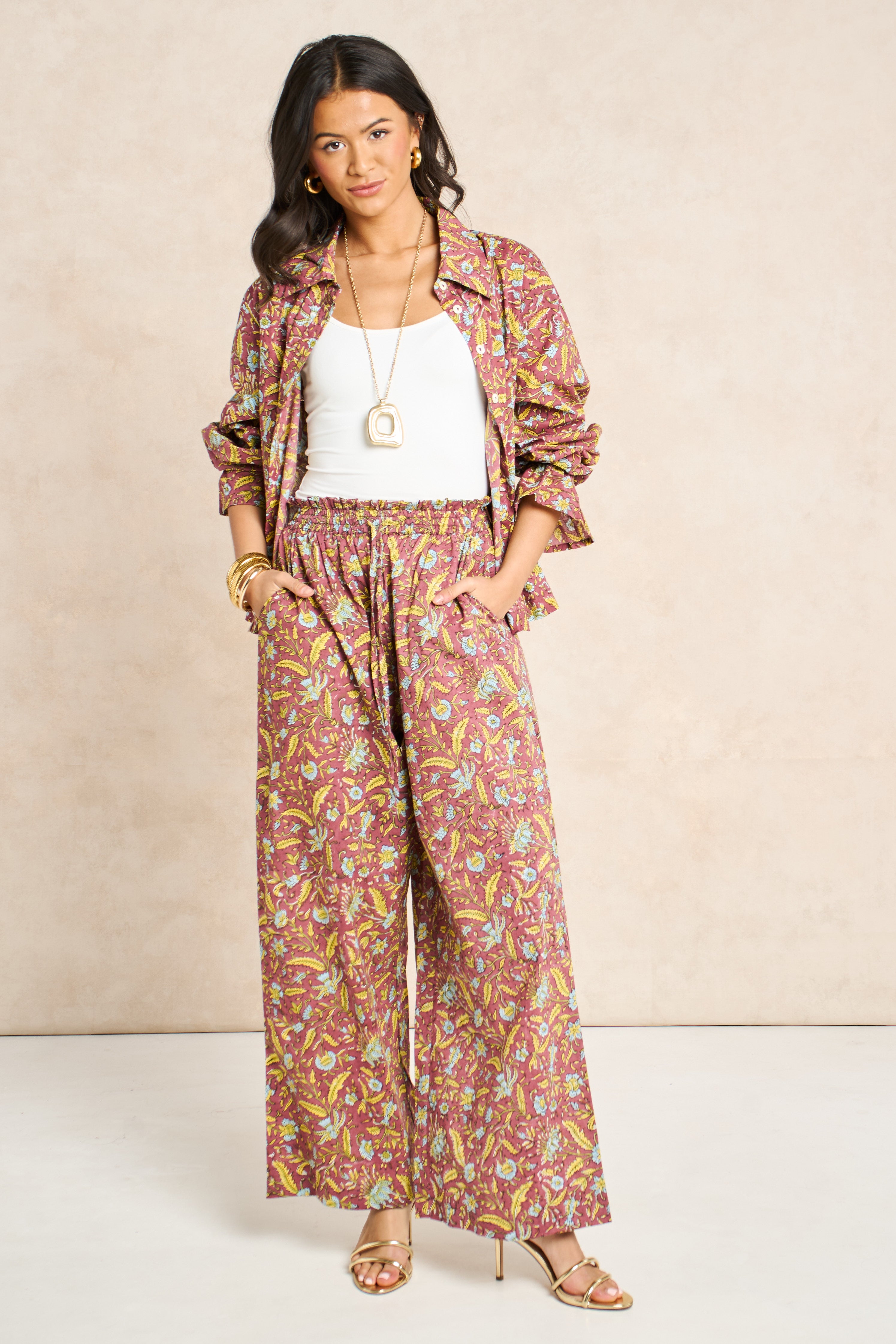 Goldie Marigold & Blue Block Print Matching Set