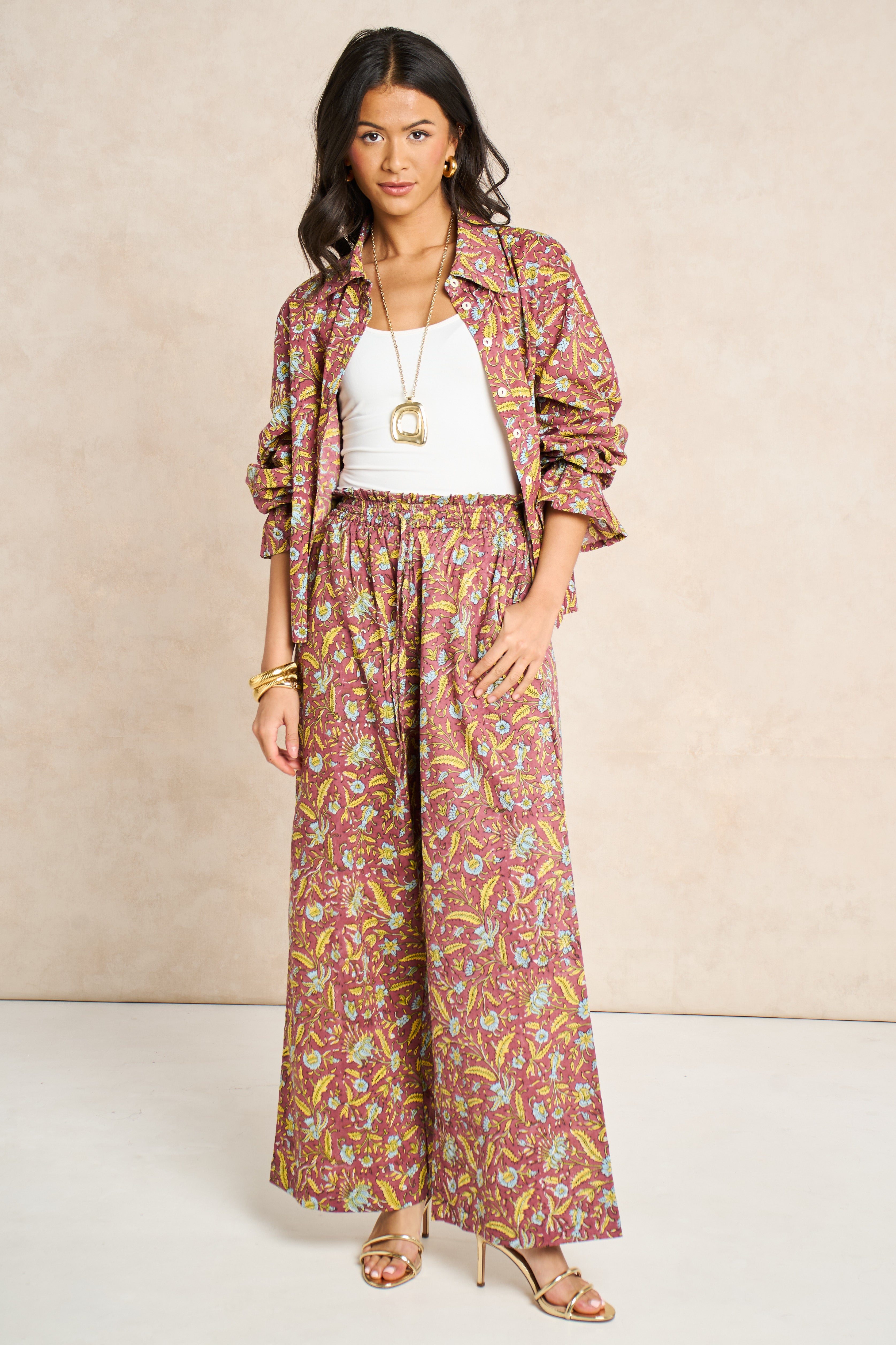 Goldie Marigold & Blue Block Print Matching Set