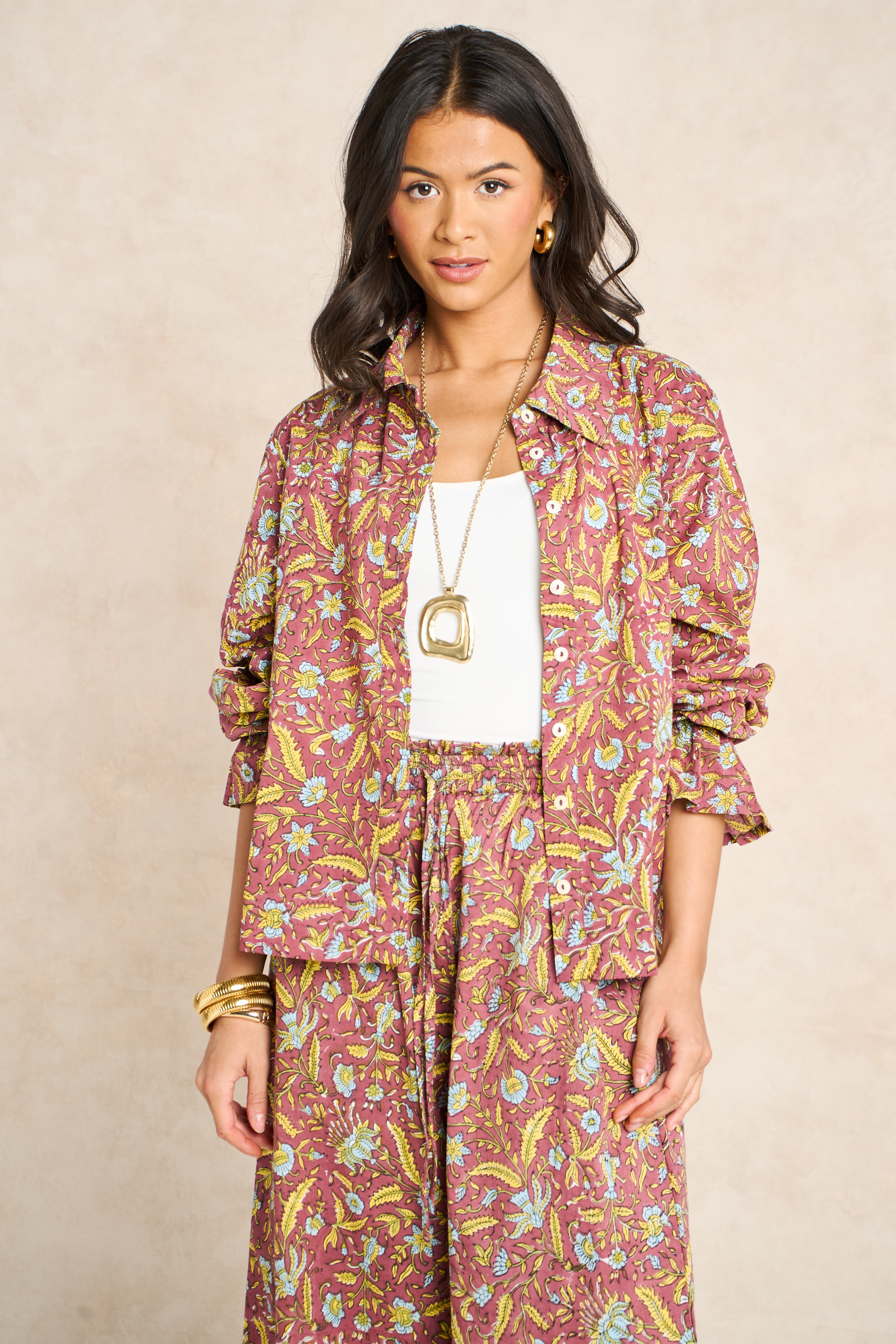 Goldie Marigold & Blue Block Print Matching Set
