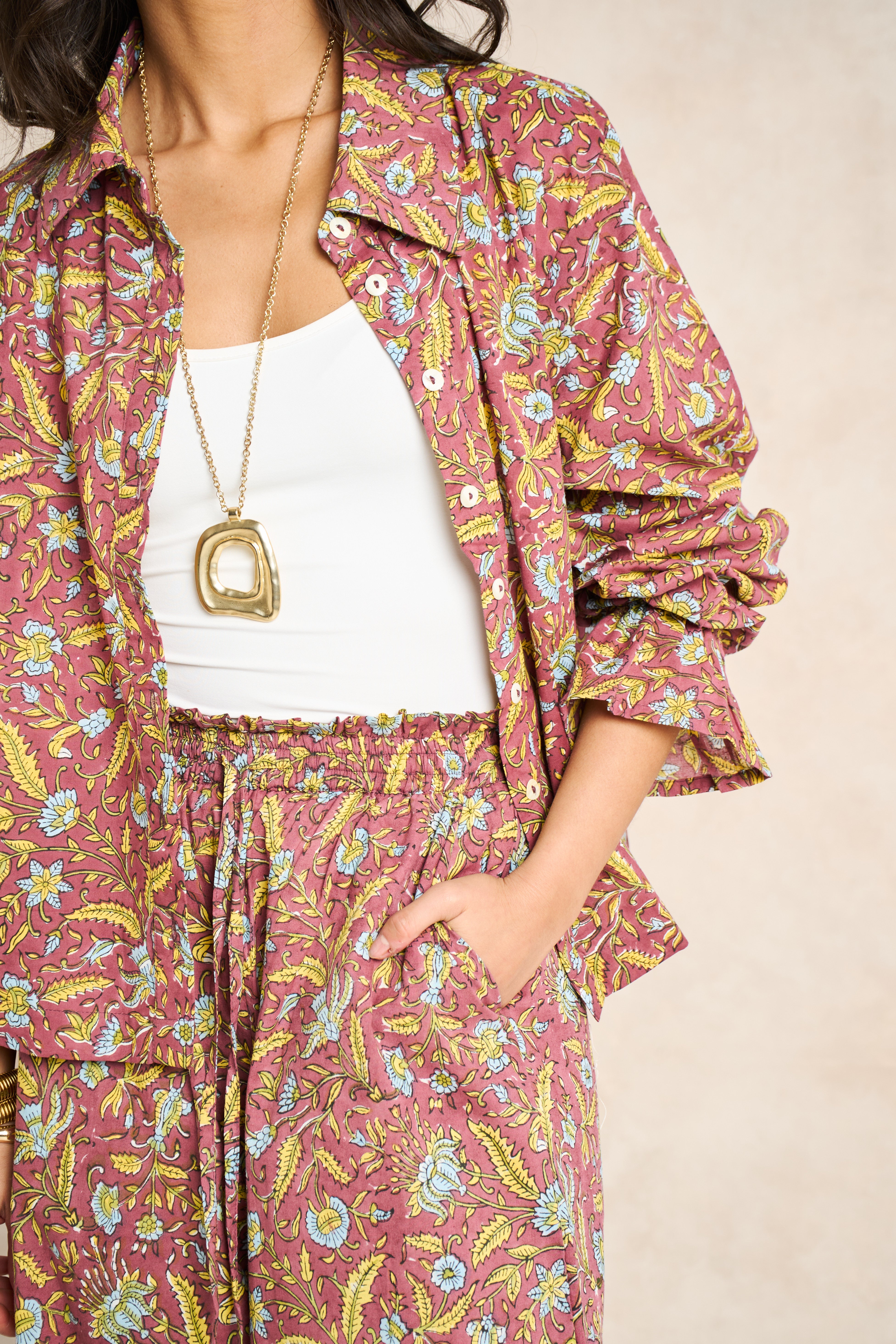 Goldie Marigold & Blue Block Print Matching Set