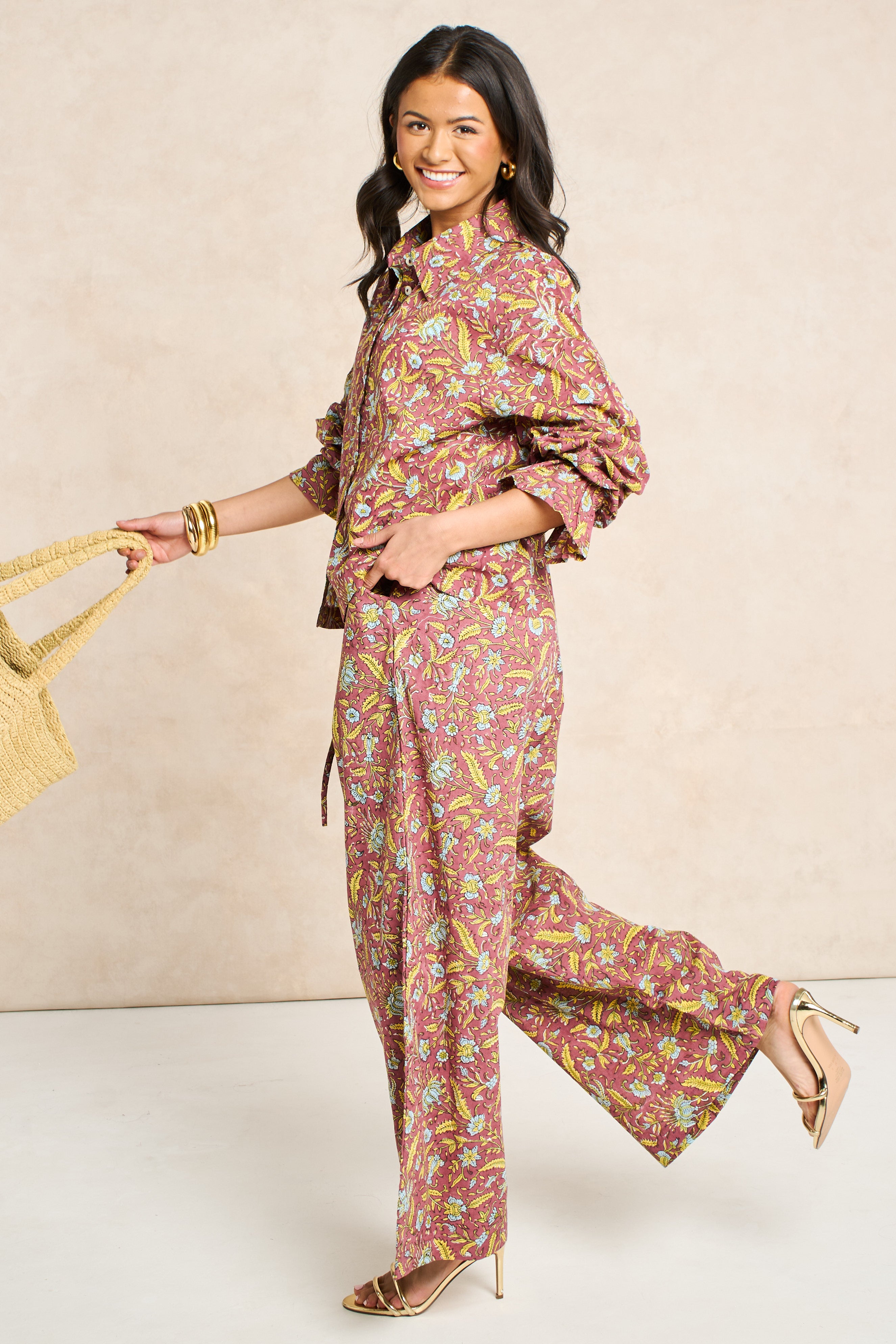 Goldie Marigold & Blue Block Print Matching Set