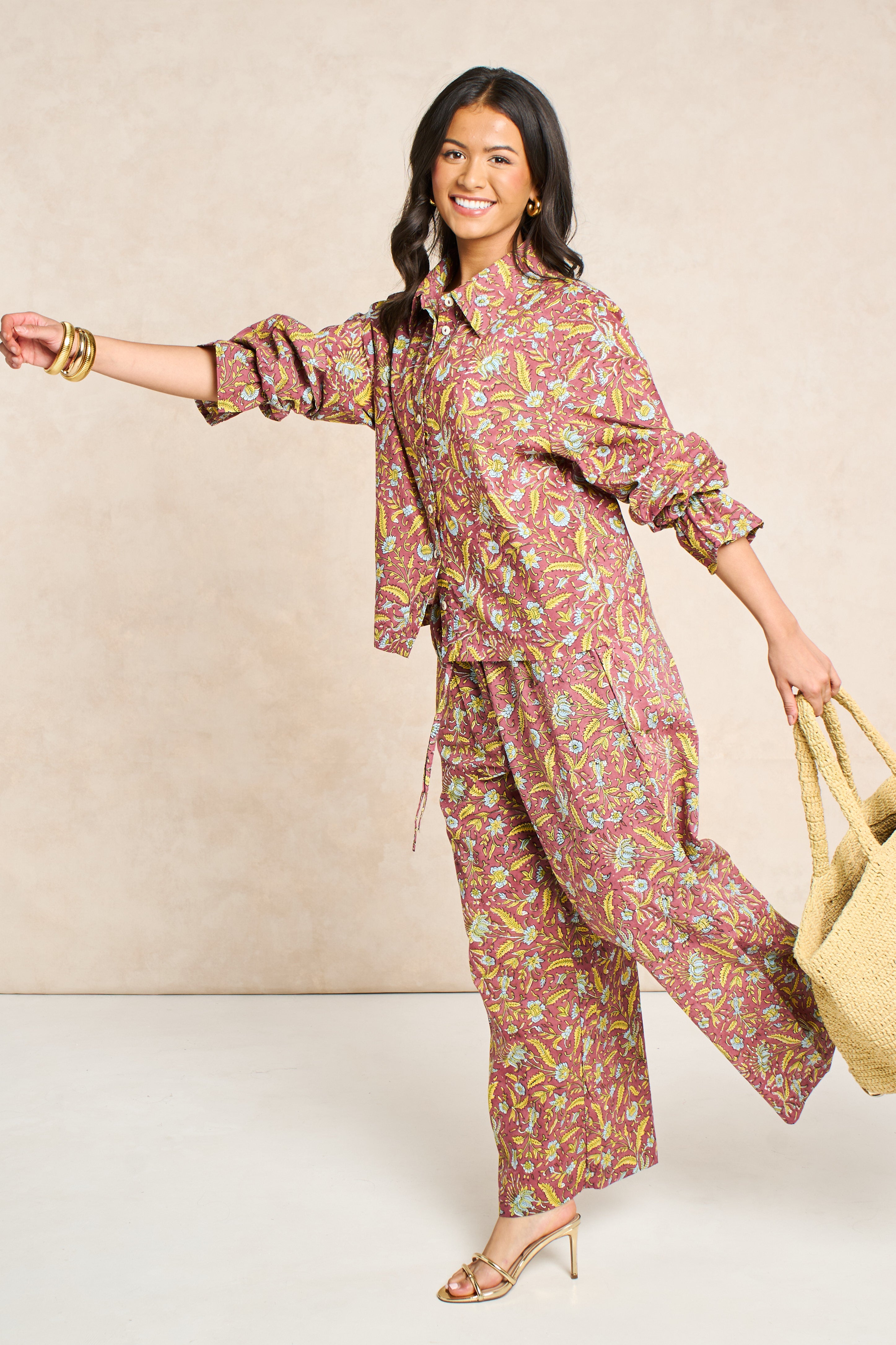 Goldie Marigold & Blue Block Print Matching Set