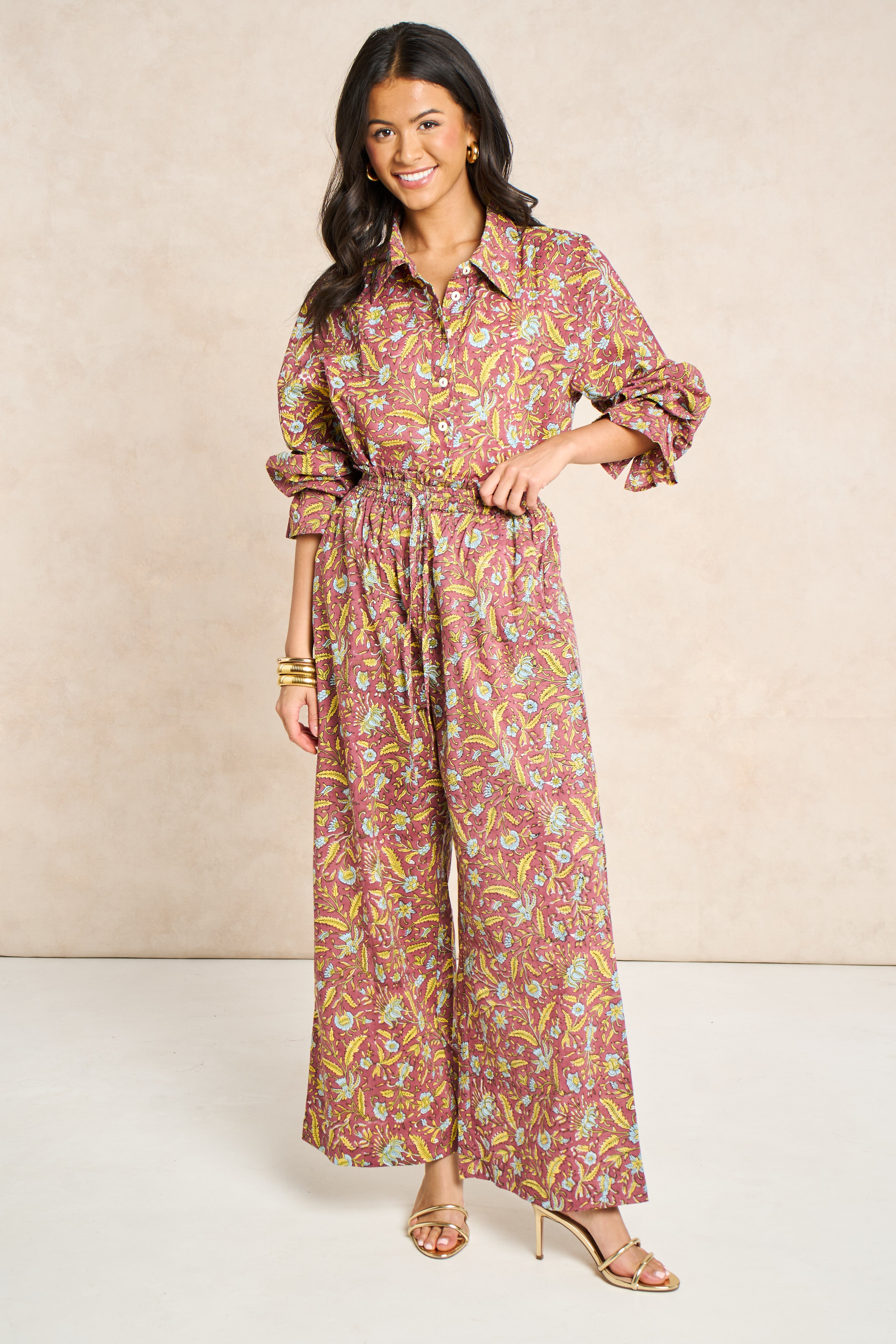 Goldie Marigold & Blue Block Print Matching Set