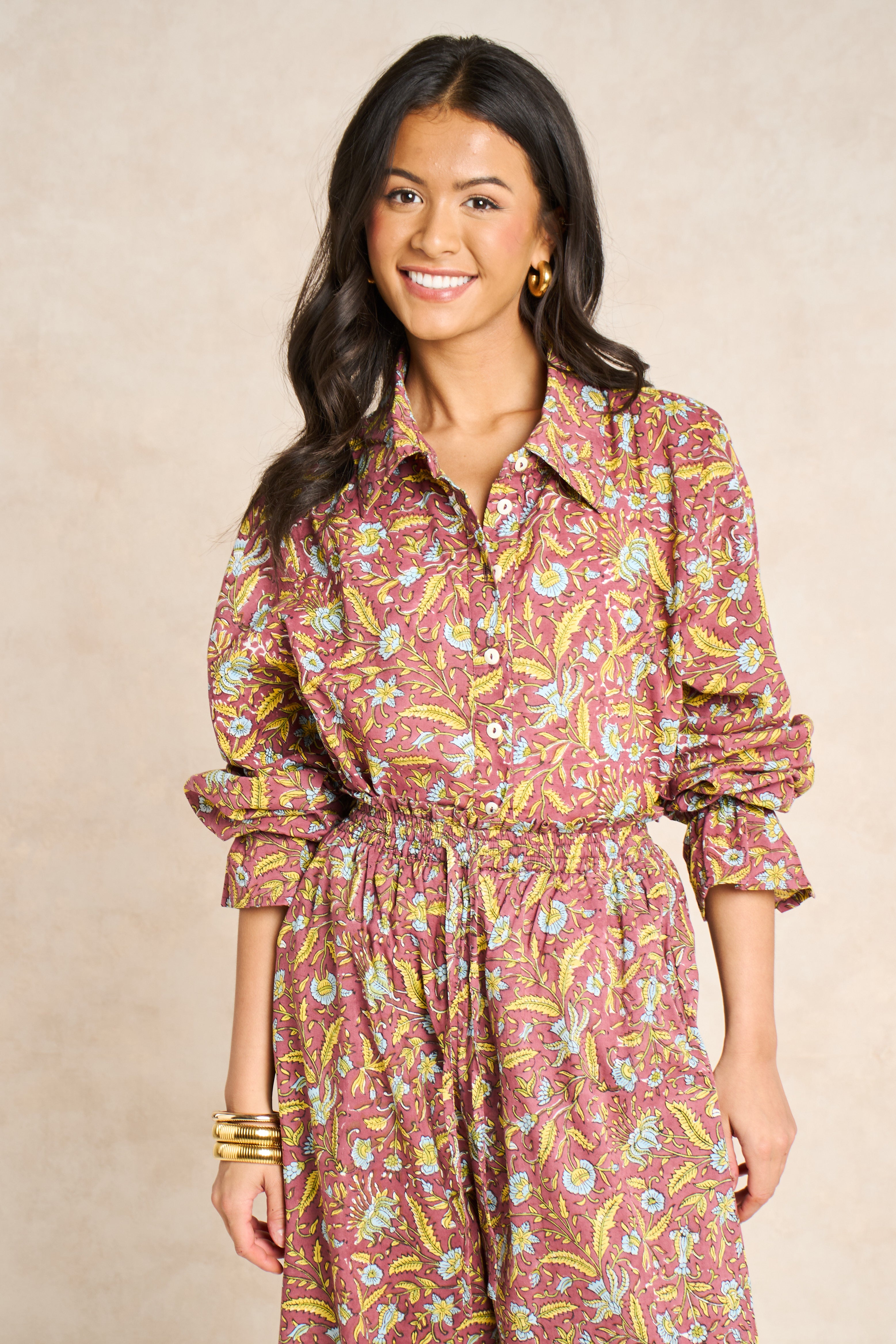 Goldie Marigold & Blue Block Print Matching Set