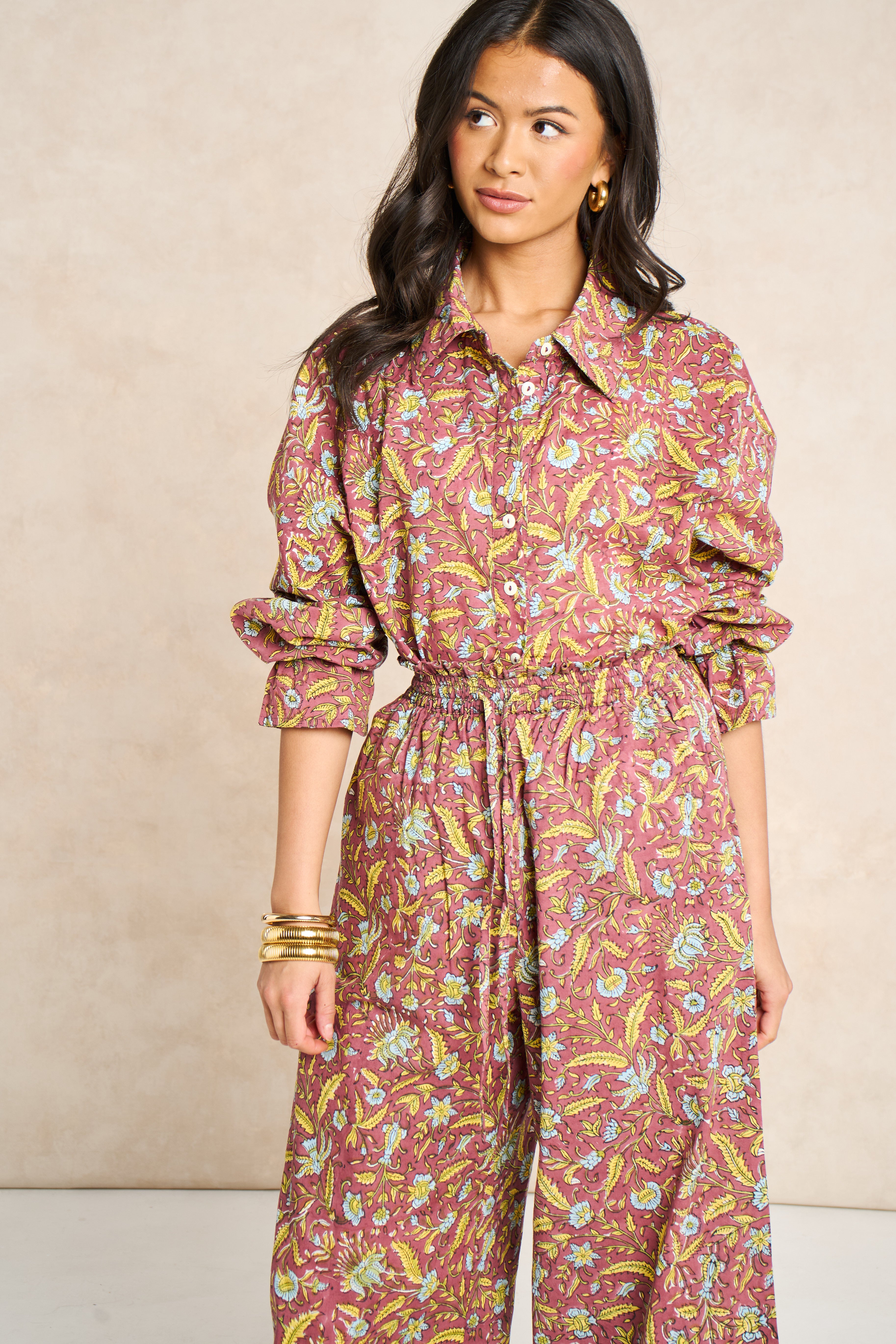 Goldie Marigold & Blue Block Print Matching Set