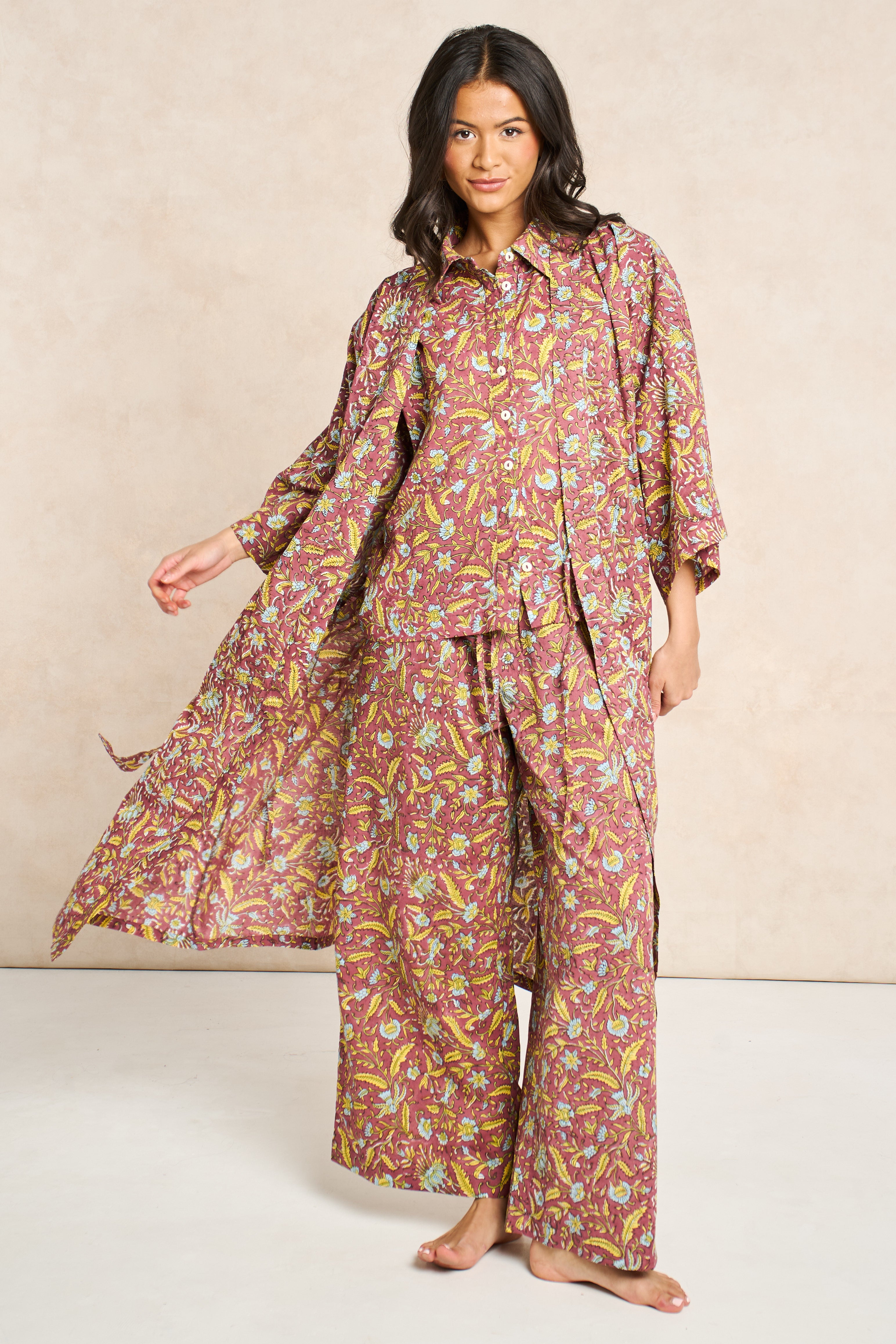 Goldie Block Print Cotton Bathrobe