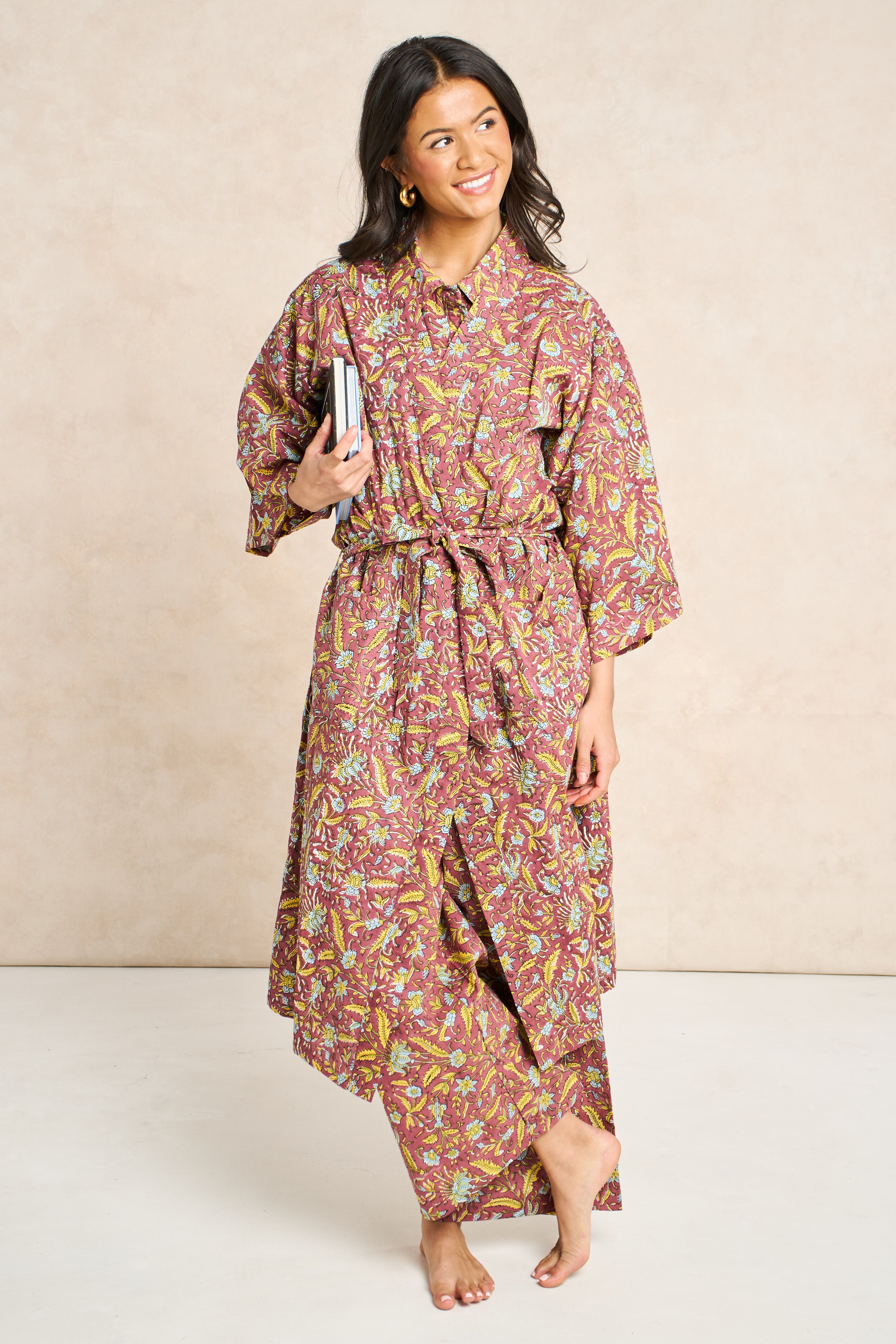 Goldie Block Print Cotton Bathrobe