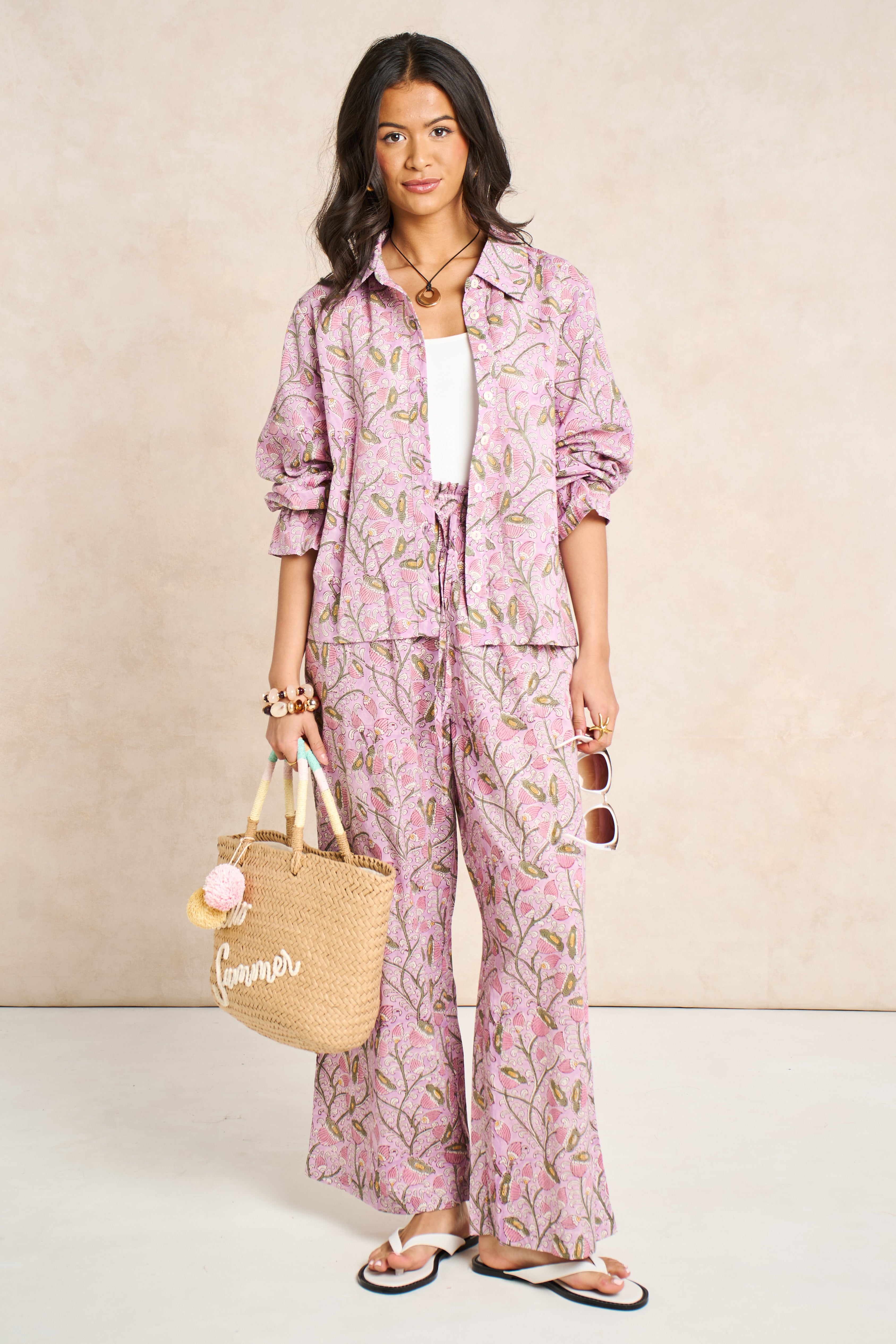 Wisteria Lilac & Blush Block Print Matching Set