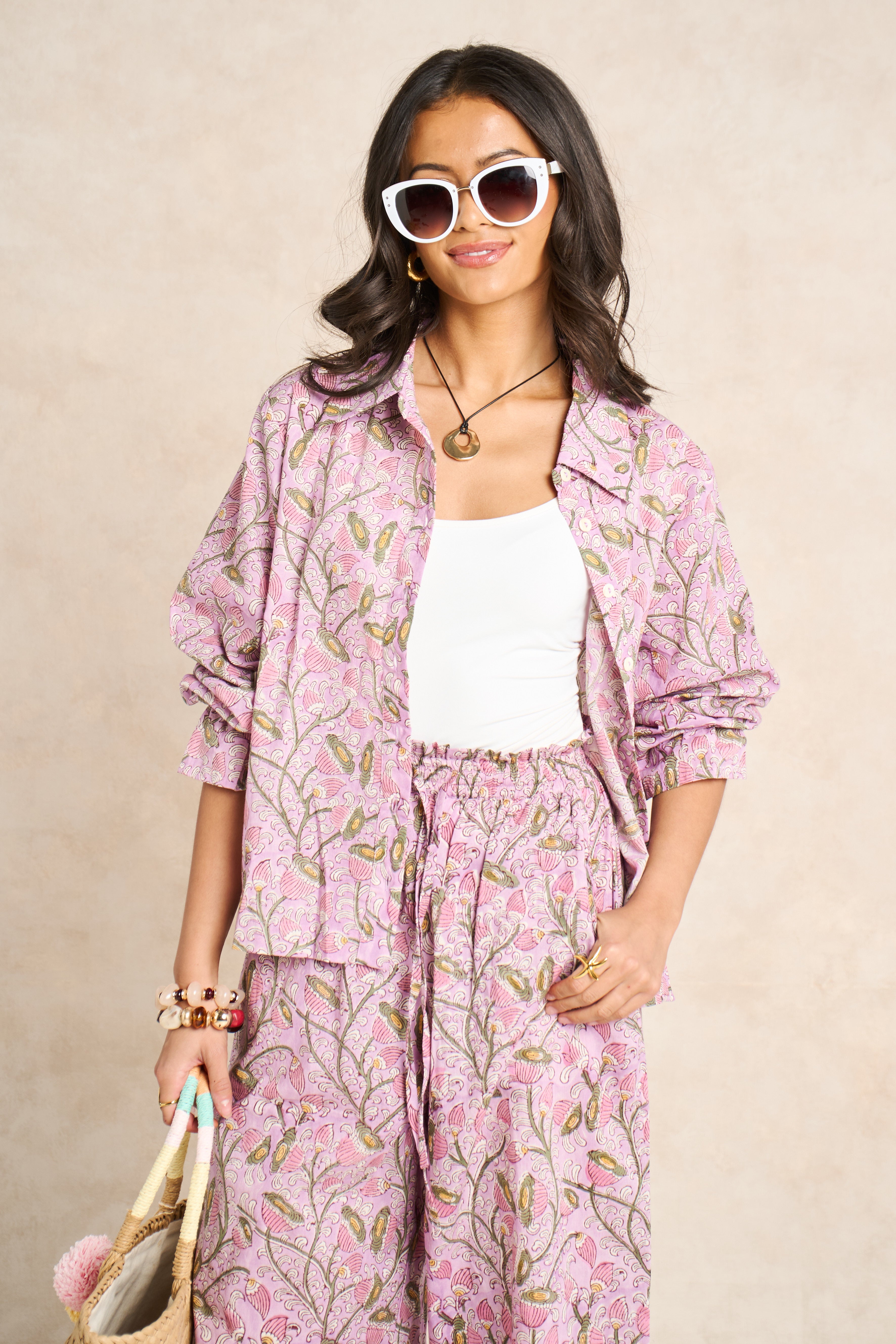 Wisteria Lilac & Blush Block Print Matching Set
