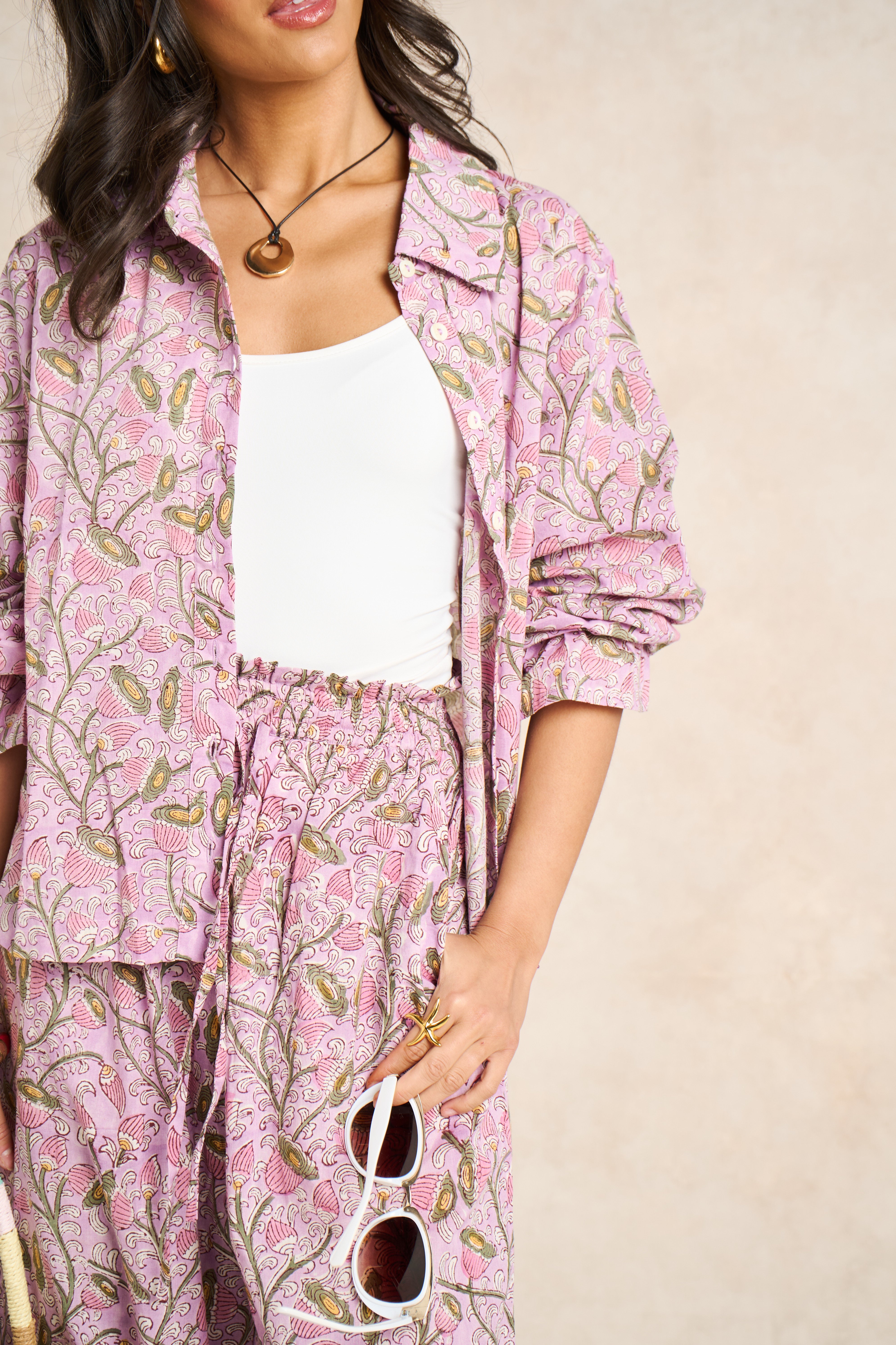 Wisteria Lilac & Blush Block Print Matching Set