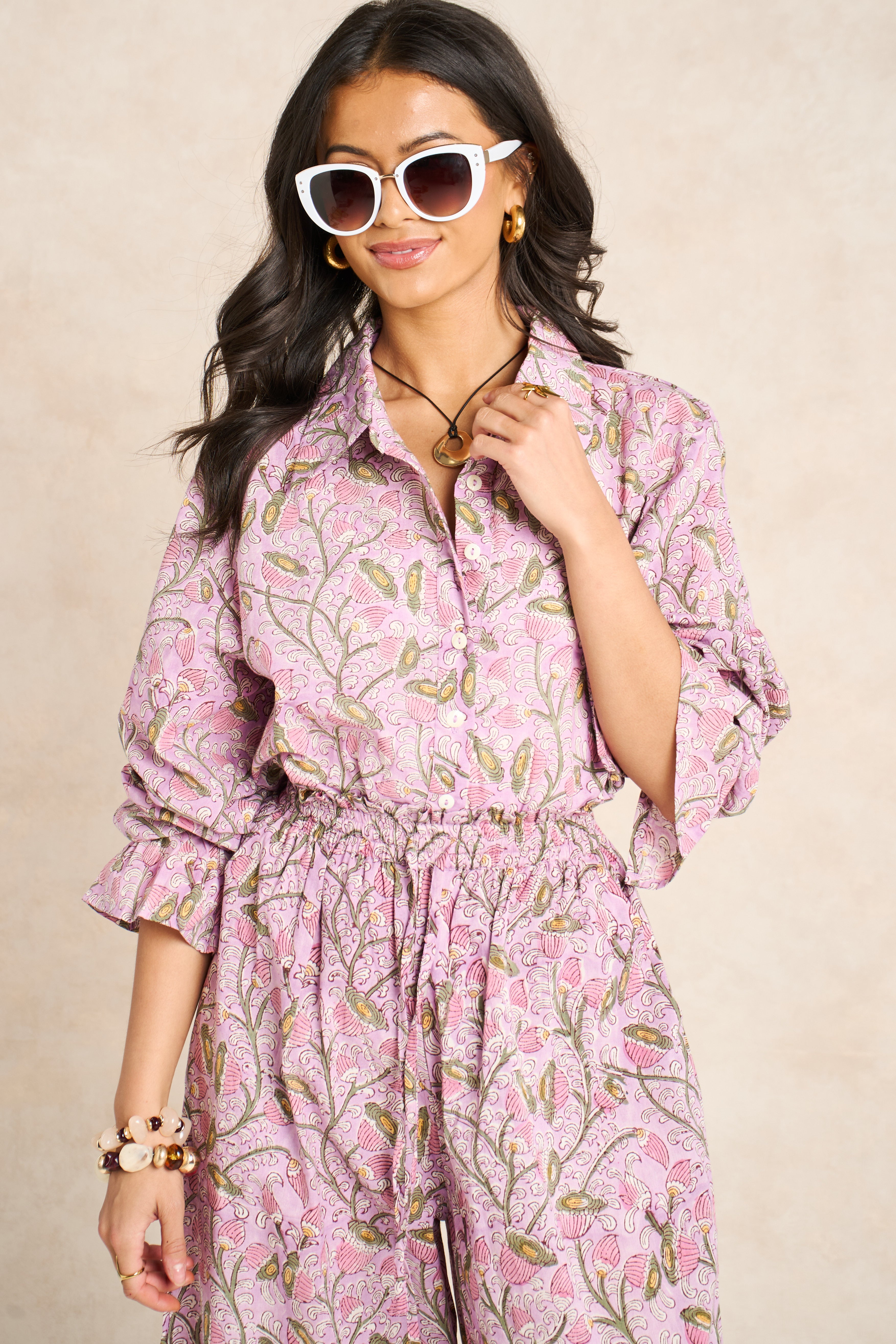 Wisteria Lilac & Blush Block Print Matching Set