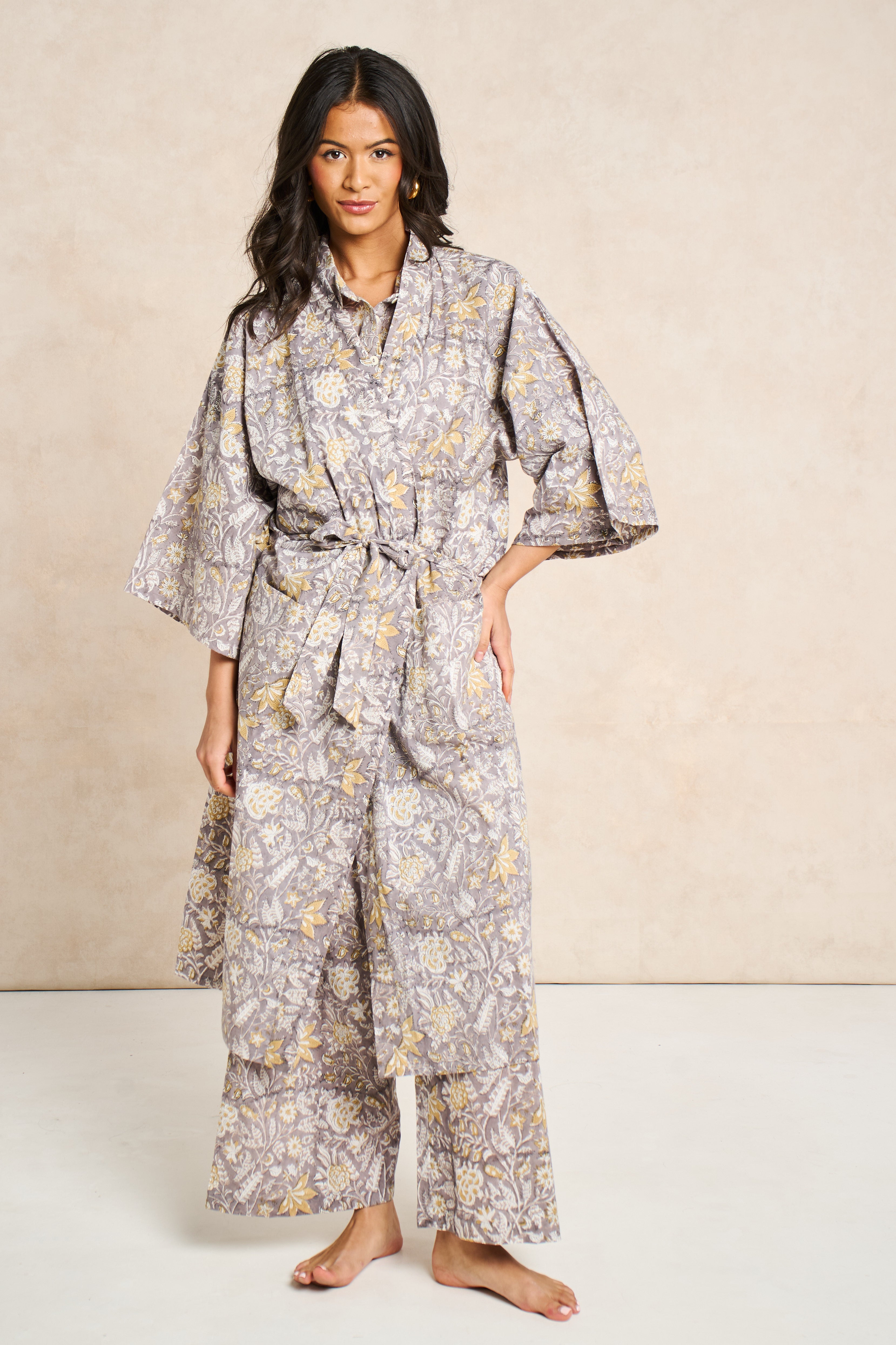 Pearl Block Print Cotton Bathrobe