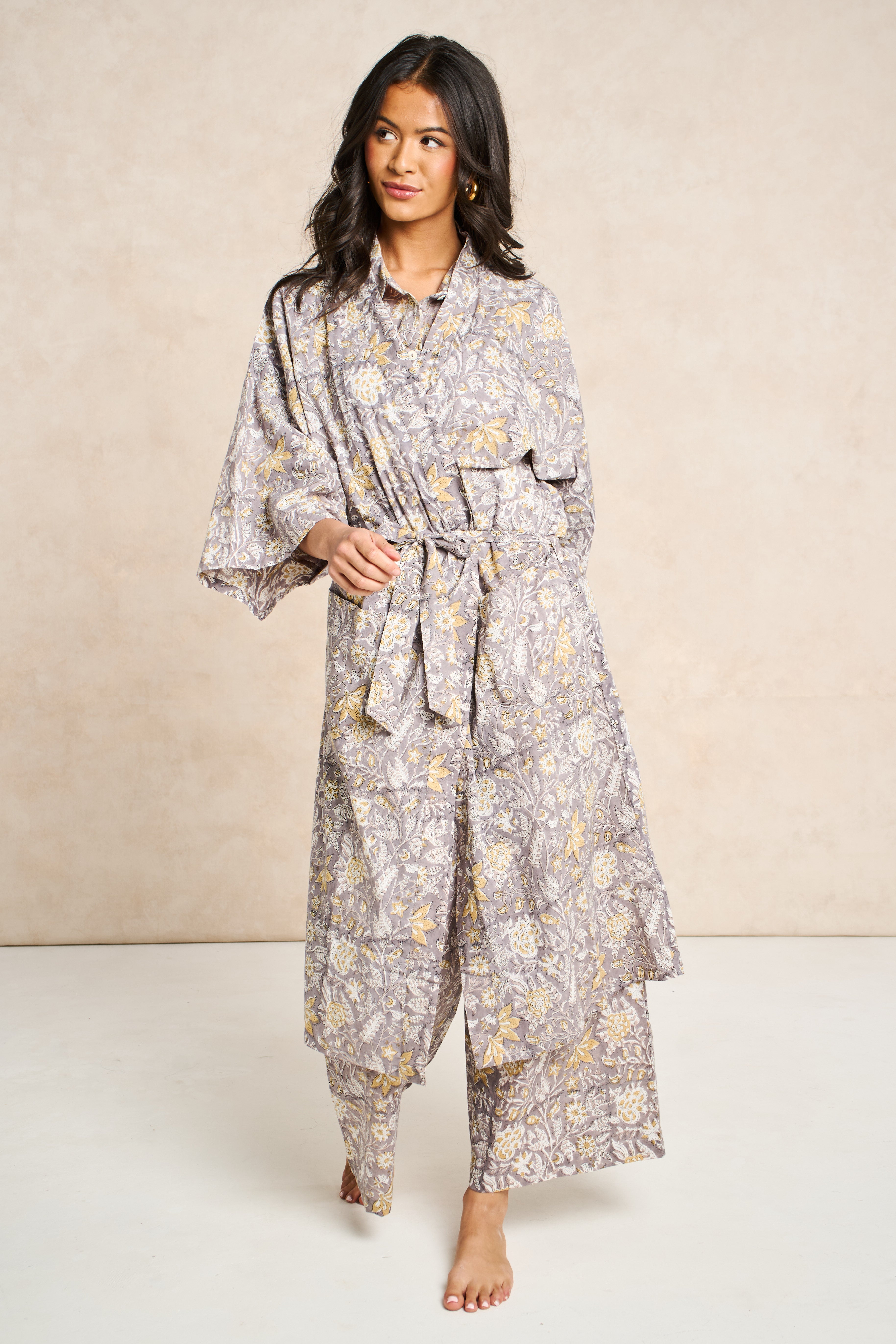 Pearl Block Print Cotton Bathrobe